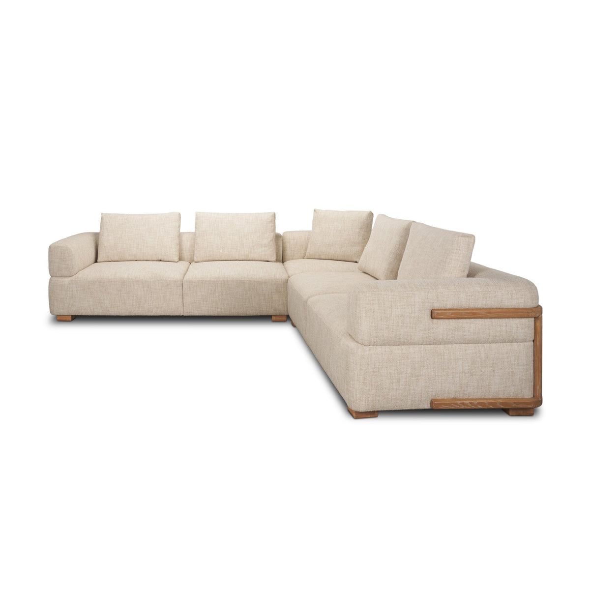 Warner Frame Beige 3-Piece Long Sofa Set with Small Corner Piece with Back Cushions - Ornate Home