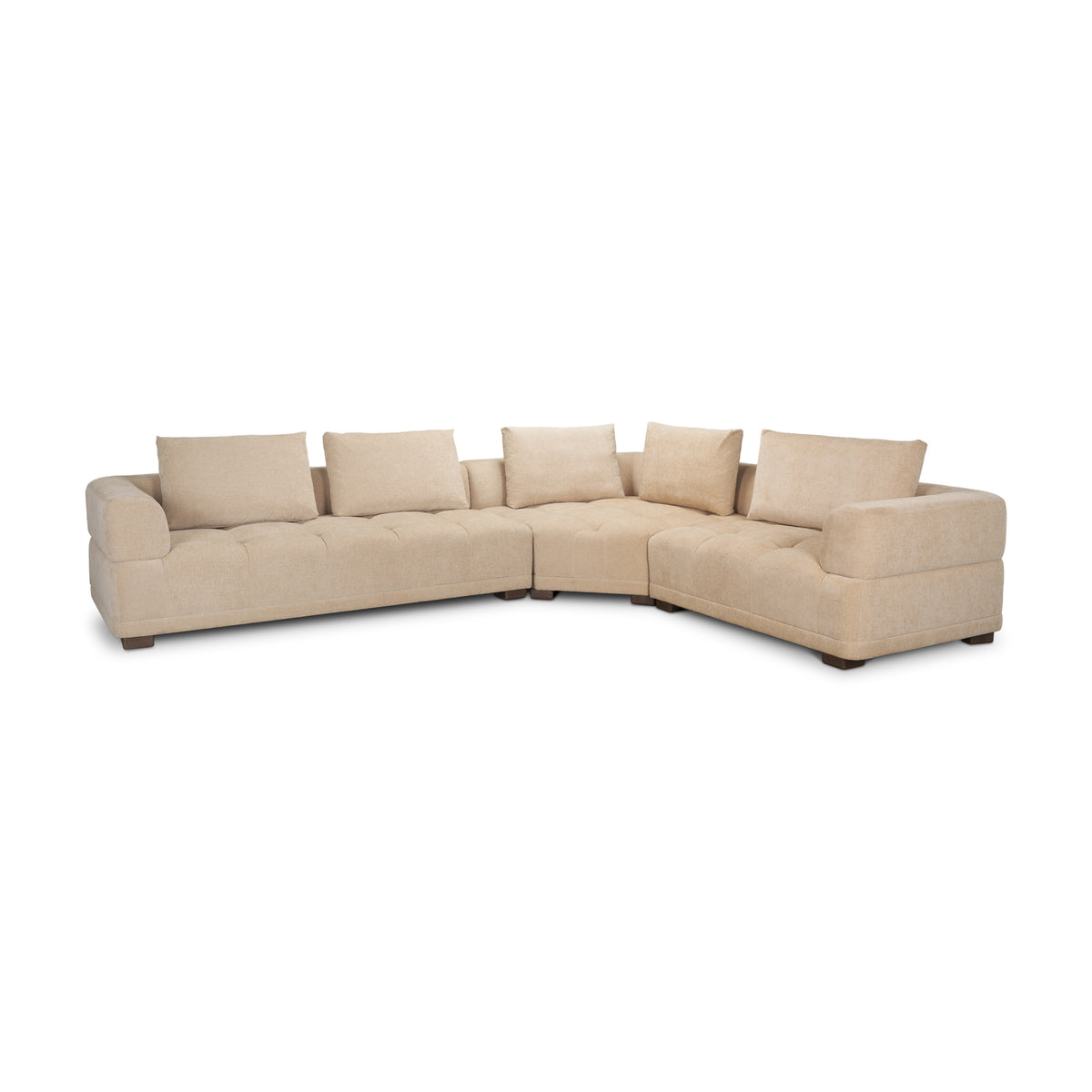 Warner Quilt Beige 3-Piece Long Left Arm Sofa Set with Corner Piece with Back Cushions - Ornate Home