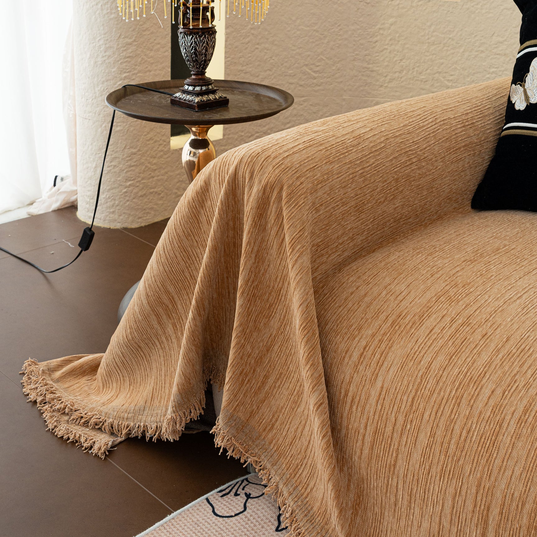 Washable Textured Sofa Cover Throw for Pets, Dogs Furniture Protector with Tassels - Ornate Home
