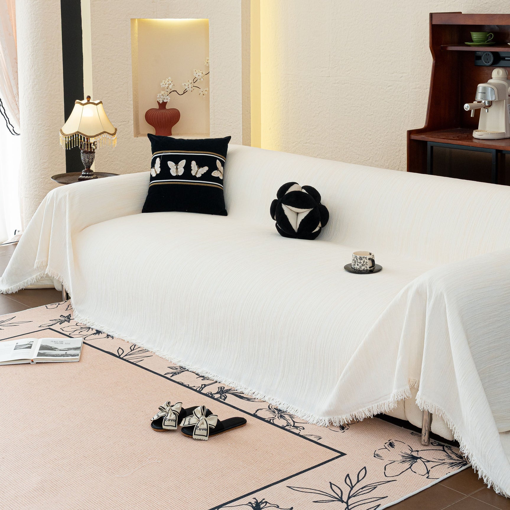 Washable Textured Sofa Cover Throw for Pets, Dogs Furniture Protector with Tassels - Ornate Home