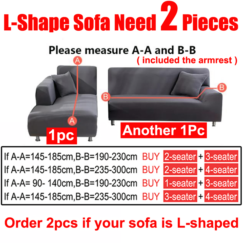 Water Resistant Sofa Cover for Living Room - Elastic Solid L Shaped Corner Sofa Cover - Fits 1/2/3/4 Seater Sofa, Couch, Armchair - Ornate Home