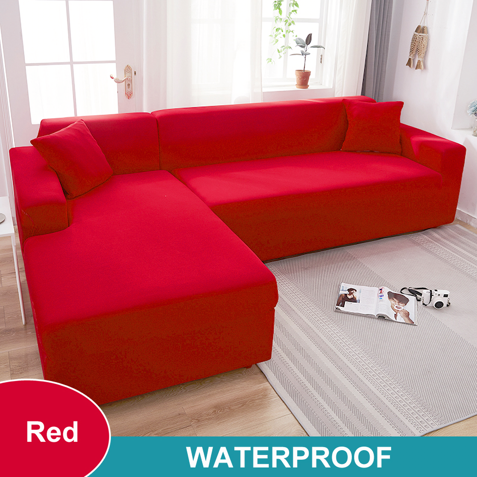 Water Resistant Sofa Cover for Living Room - Elastic Solid L Shaped Corner Sofa Cover - Fits 1/2/3/4 Seater Sofa, Couch, Armchair - Ornate Home