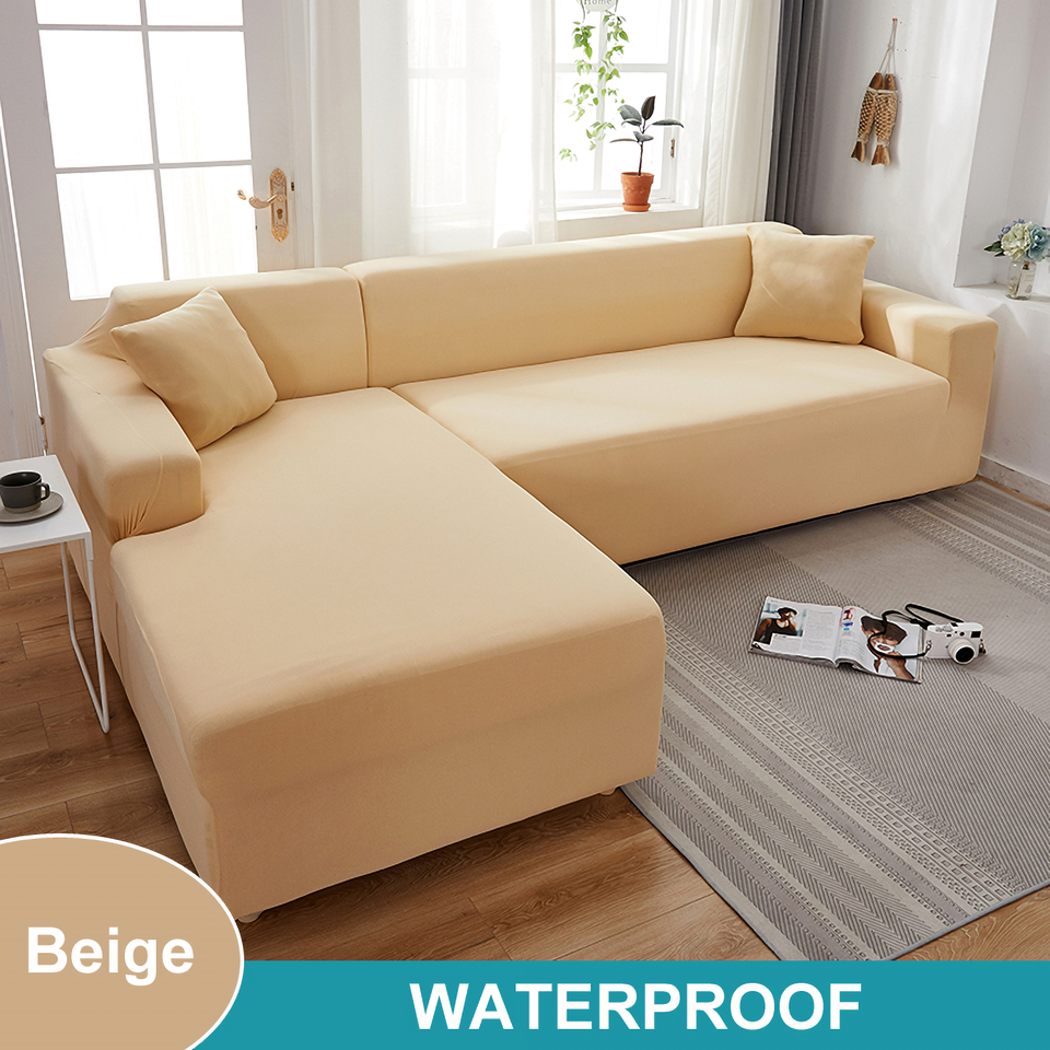 Water Resistant Sofa Cover for Living Room - Elastic Solid L Shaped Corner Sofa Cover - Fits 1/2/3/4 Seater Sofa, Couch, Armchair - Ornate Home