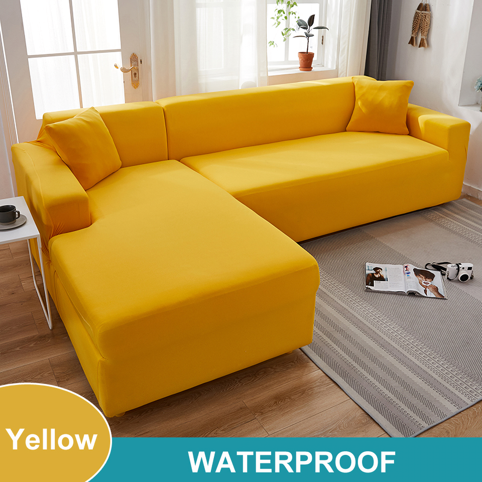 Water Resistant Sofa Cover for Living Room - Elastic Solid L Shaped Corner Sofa Cover - Fits 1/2/3/4 Seater Sofa, Couch, Armchair - Ornate Home