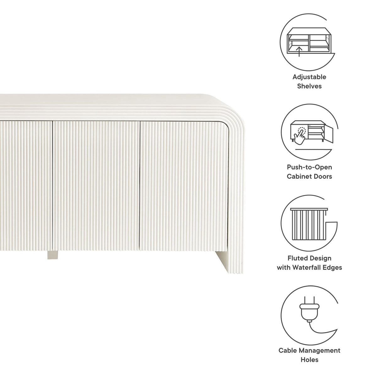 Waterflute White Matte 70" Fluted Sideboard Cabinet - Ornate Home