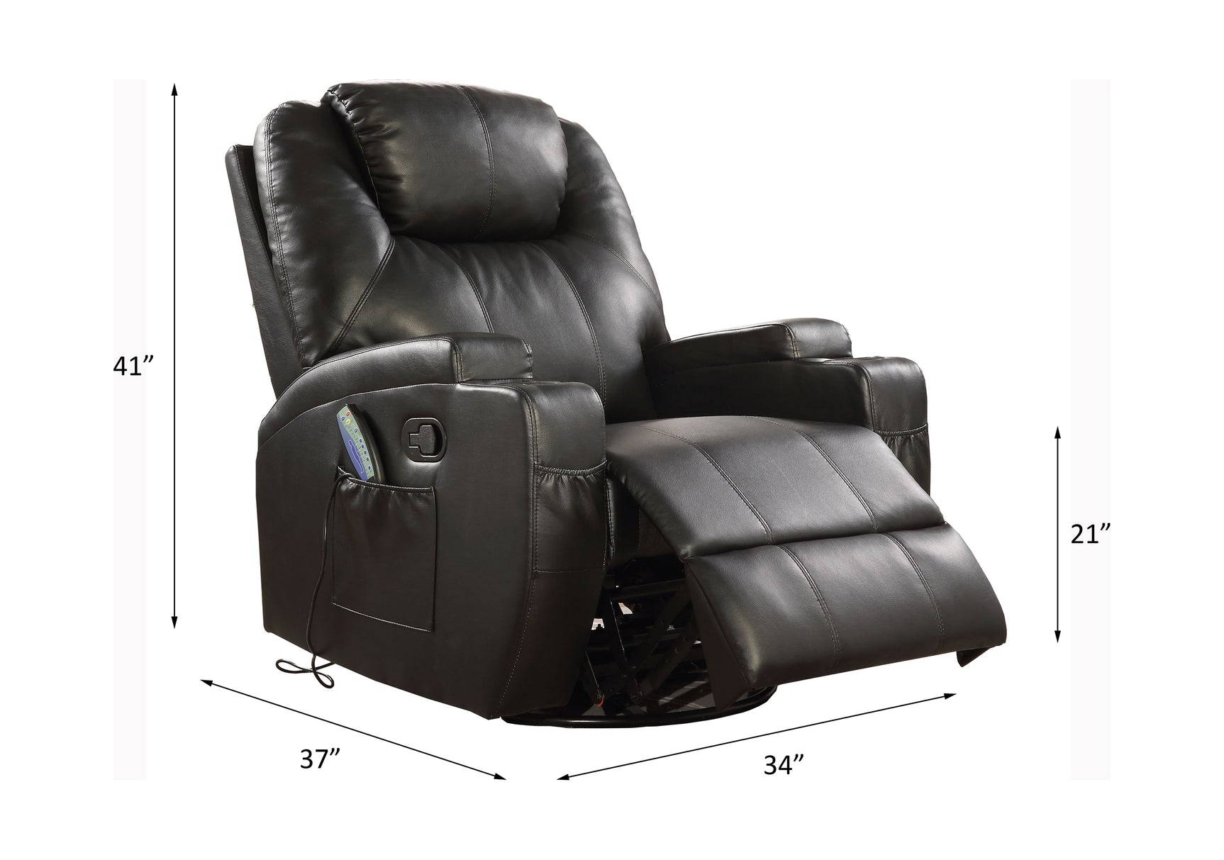 Waterlily Black PU Rocker Recliner (Motion) - Ornate Home