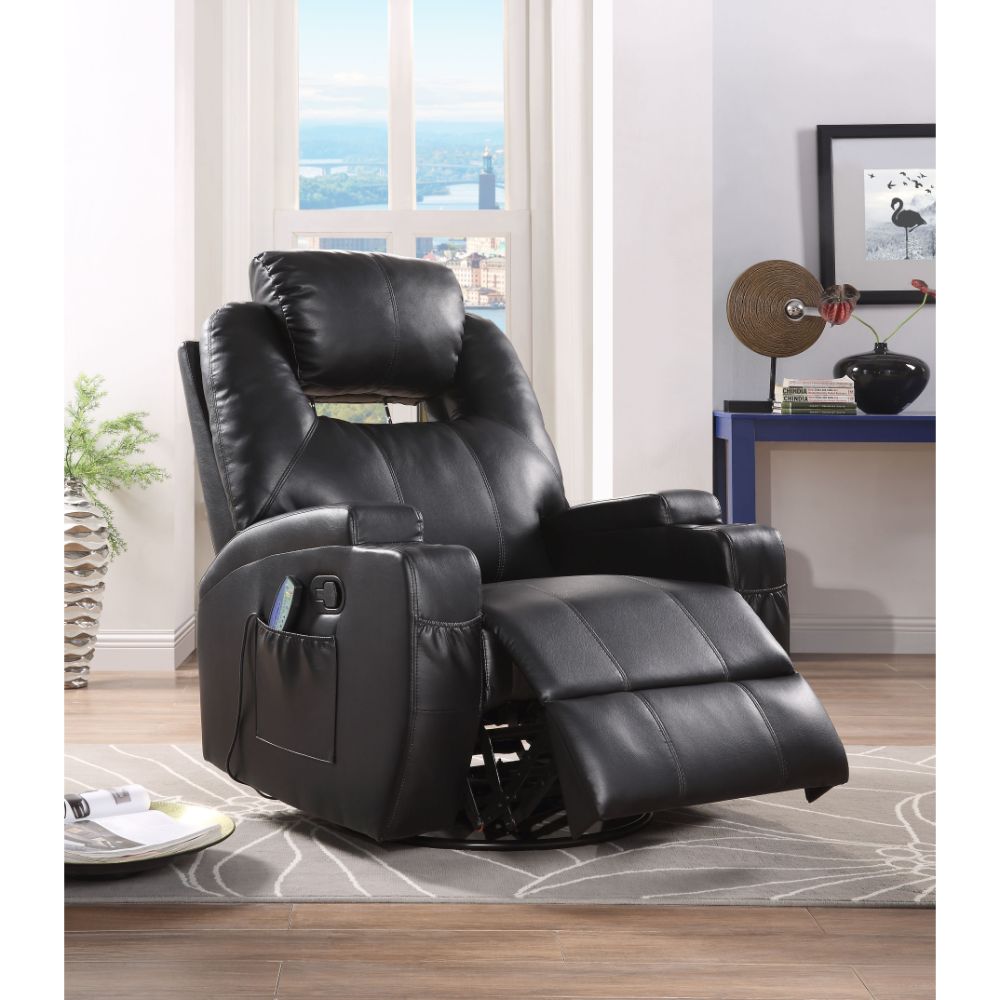 Waterlily Black PU Rocker Recliner (Motion) - Ornate Home