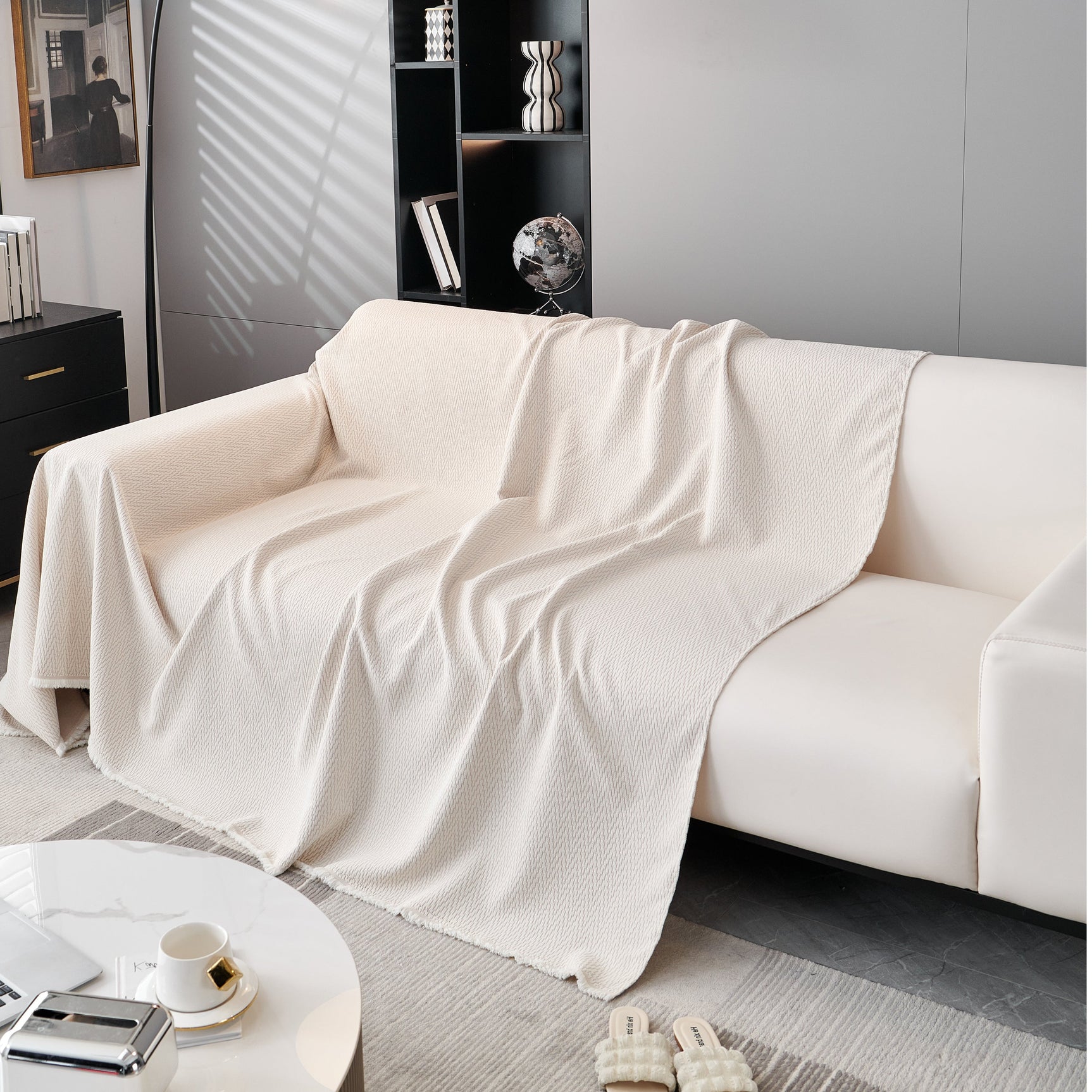 Waterproof Scratch Proof Herringbone Large Throw Blanket for Couch, Chenille Couch Cushion Covers for Pets - Ornate Home