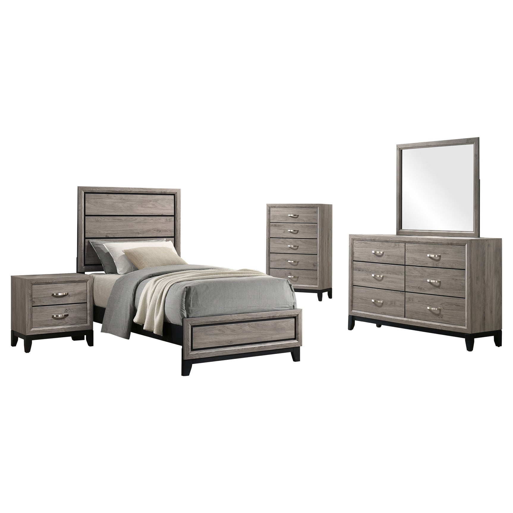 Watson Light Taupe Five-piece Twin Bedroom Set - Ornate Home