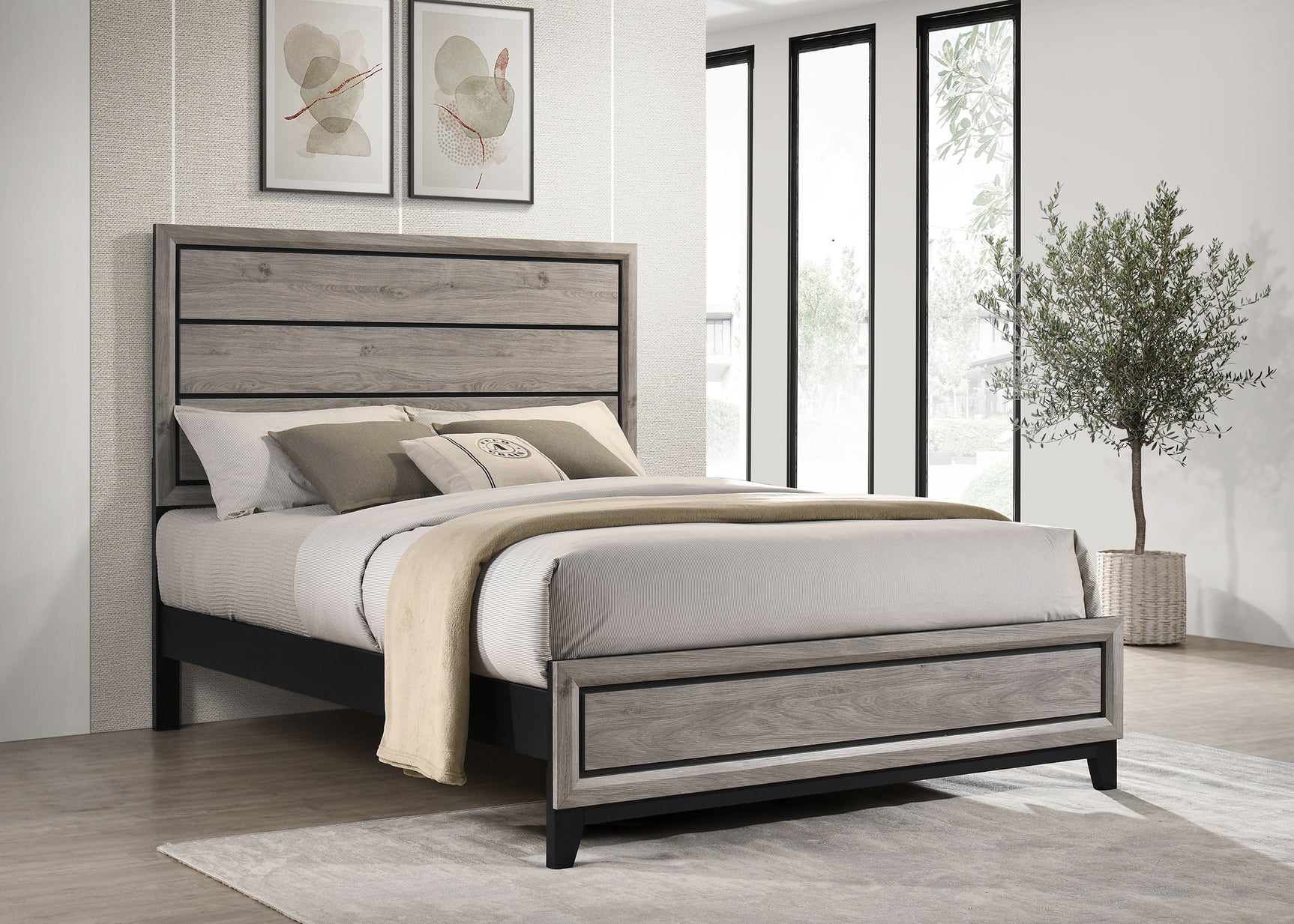 Watson Light Taupe Wood Queen Panel Bed - Ornate Home