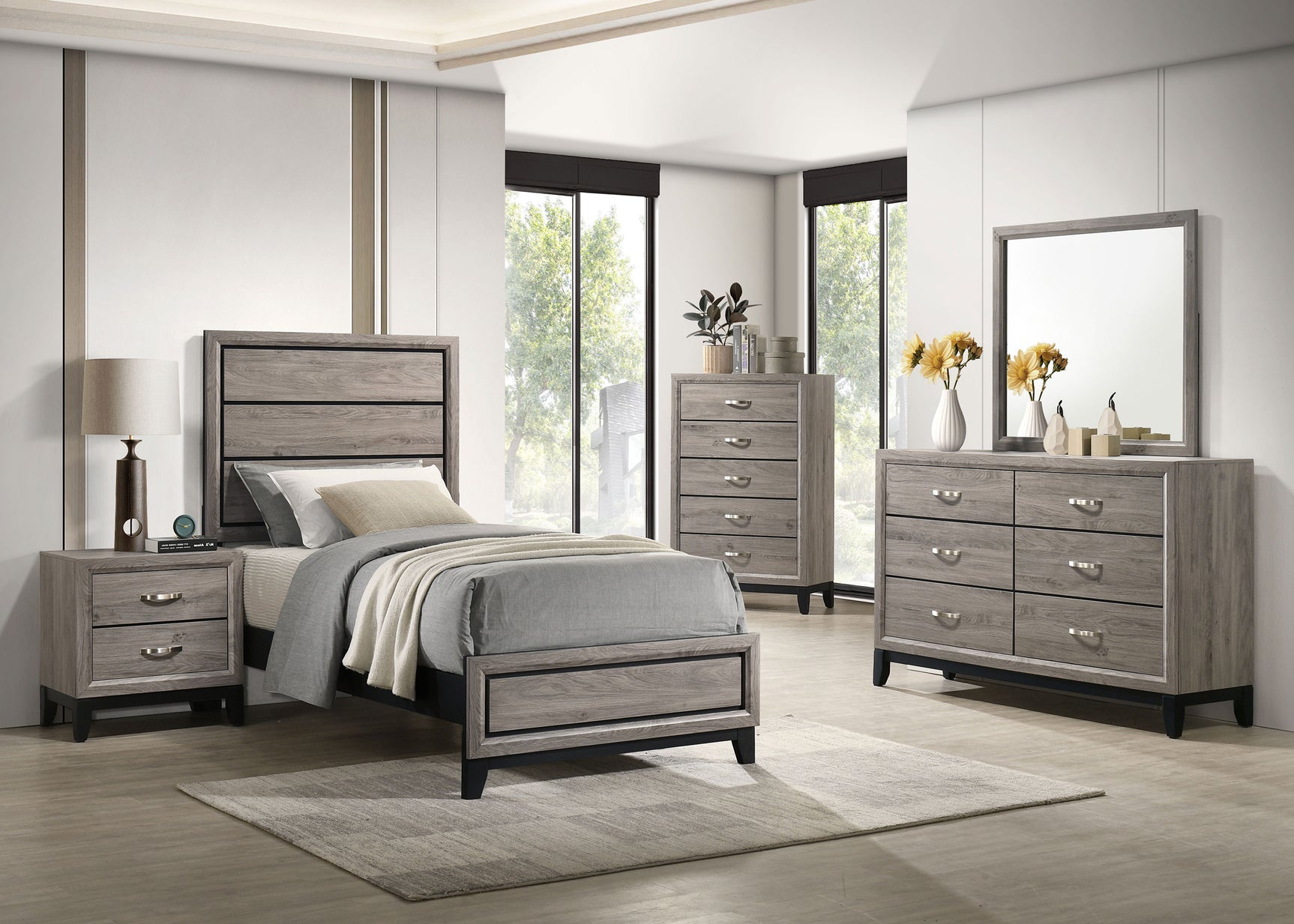 Watson Light Taupe Wood Twin Panel Bed - Ornate Home