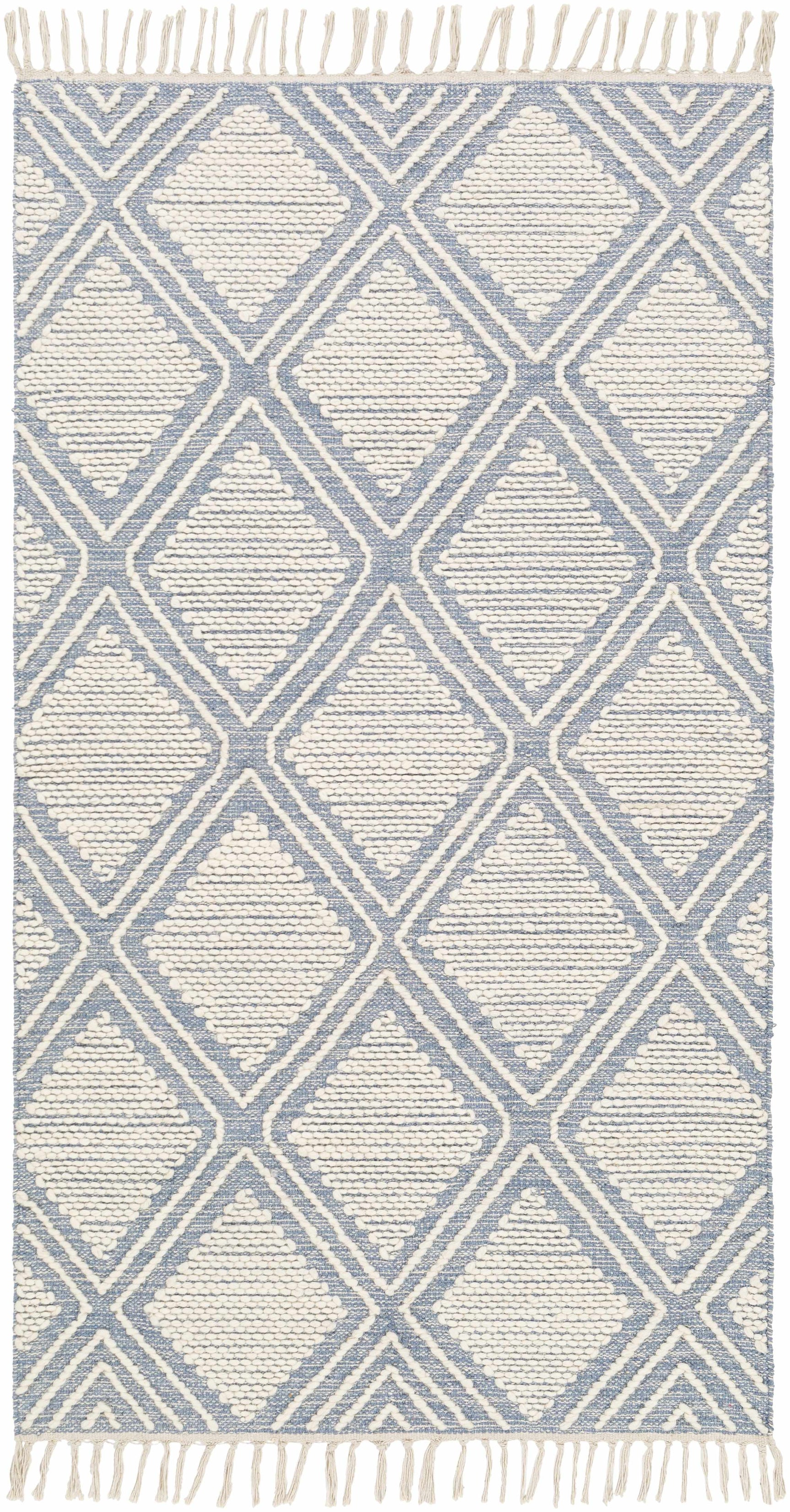 Wausa Denim Trellis on Cream Cotton/wool Rug - Clearance - Ornate Home