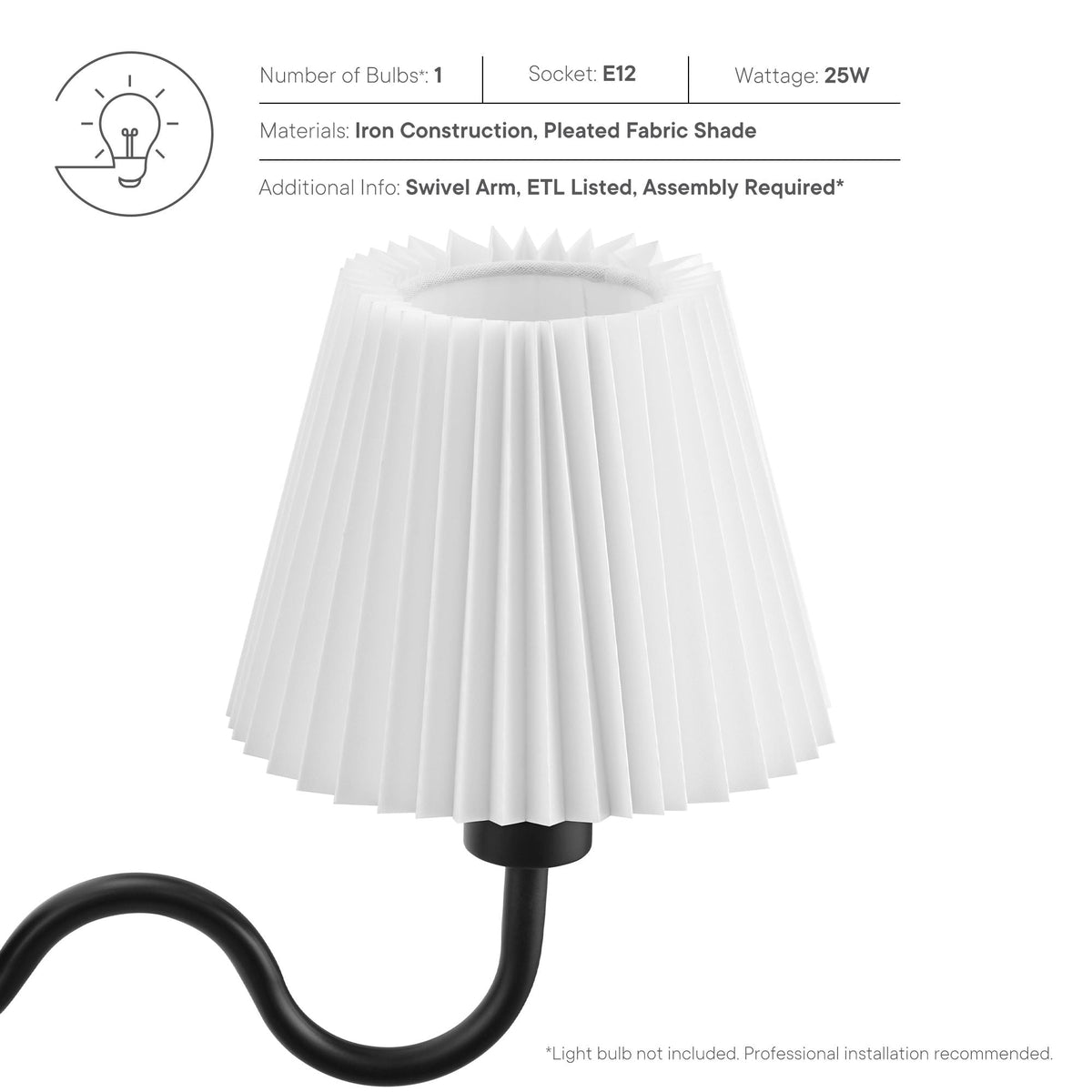 Wave Black Squiggle Arm Wall Sconce - Ornate Home