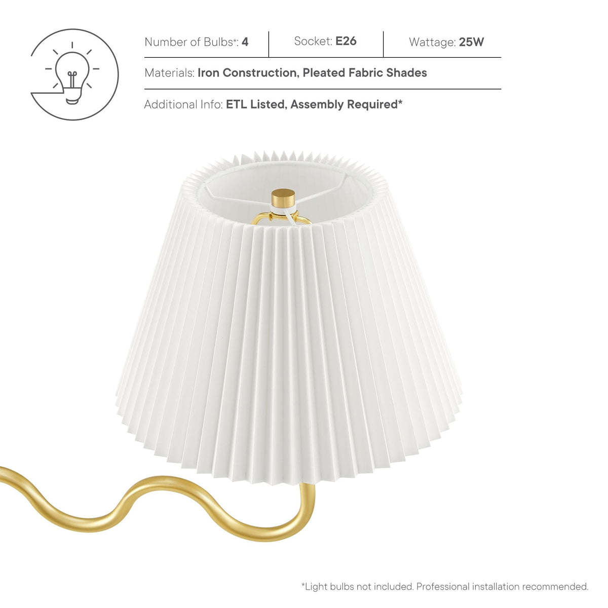 Wave Brass Squiggle 4-Arm Pendant Light - Ornate Home