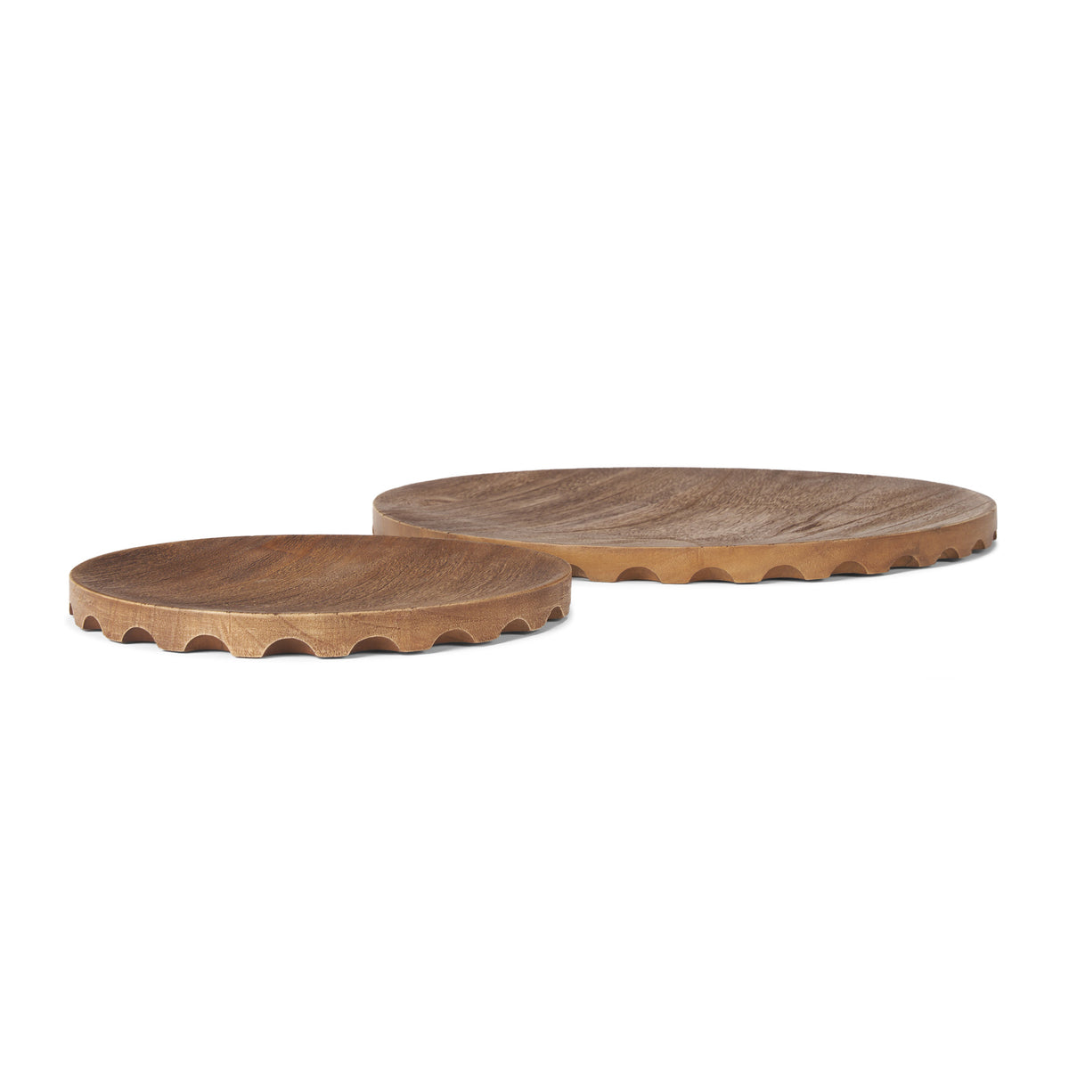 Waverly Light Brown Round Wood Scalloped Edged Trays - Ornate Home