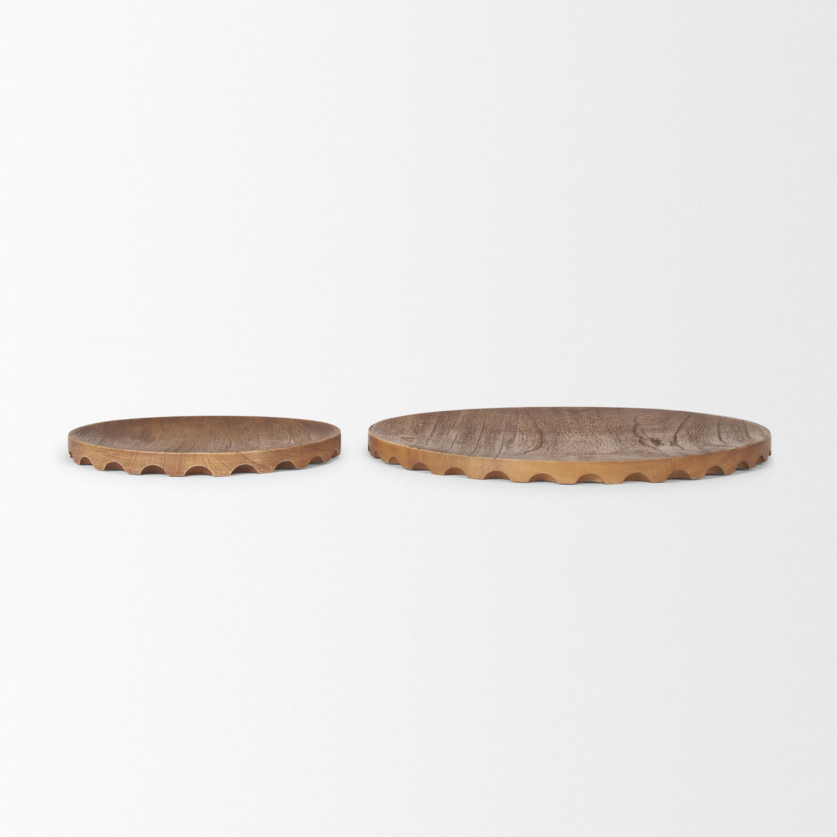 Waverly Light Brown Round Wood Scalloped Edged Trays - Ornate Home