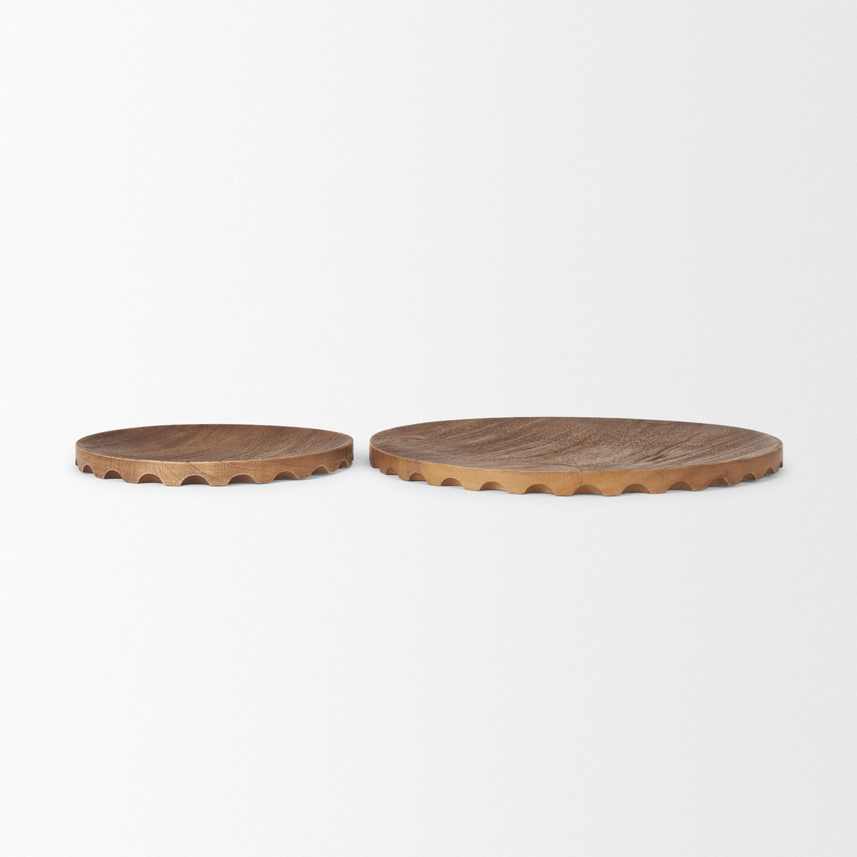 Waverly Light Brown Round Wood Scalloped Edged Trays - Ornate Home