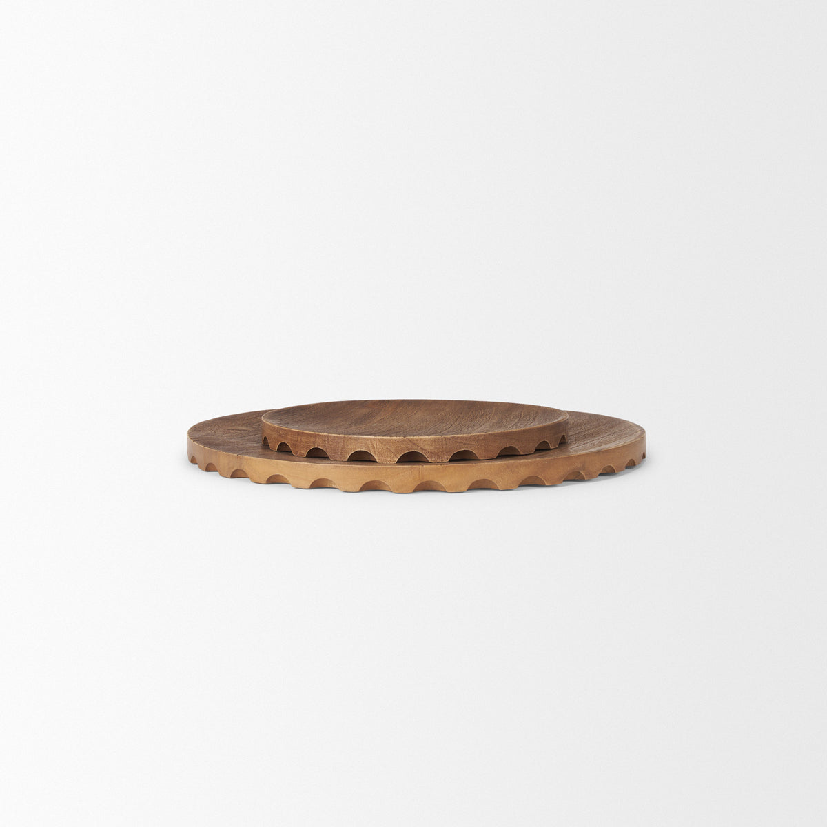 Waverly Light Brown Round Wood Scalloped Edged Trays - Ornate Home