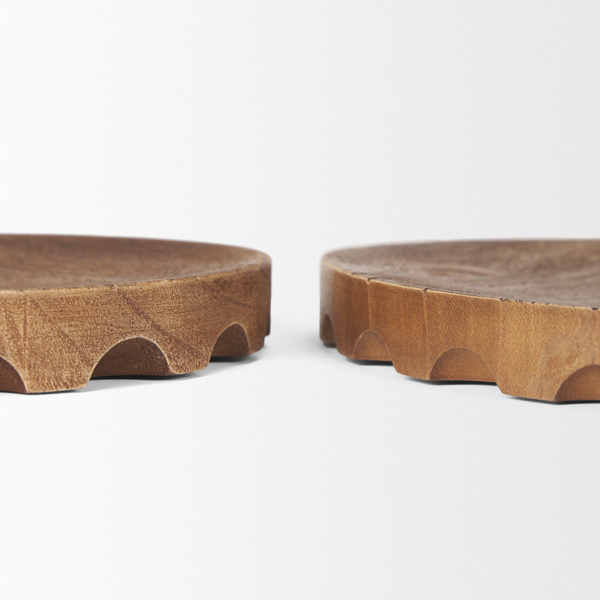 Waverly Light Brown Round Wood Scalloped Edged Trays - Ornate Home