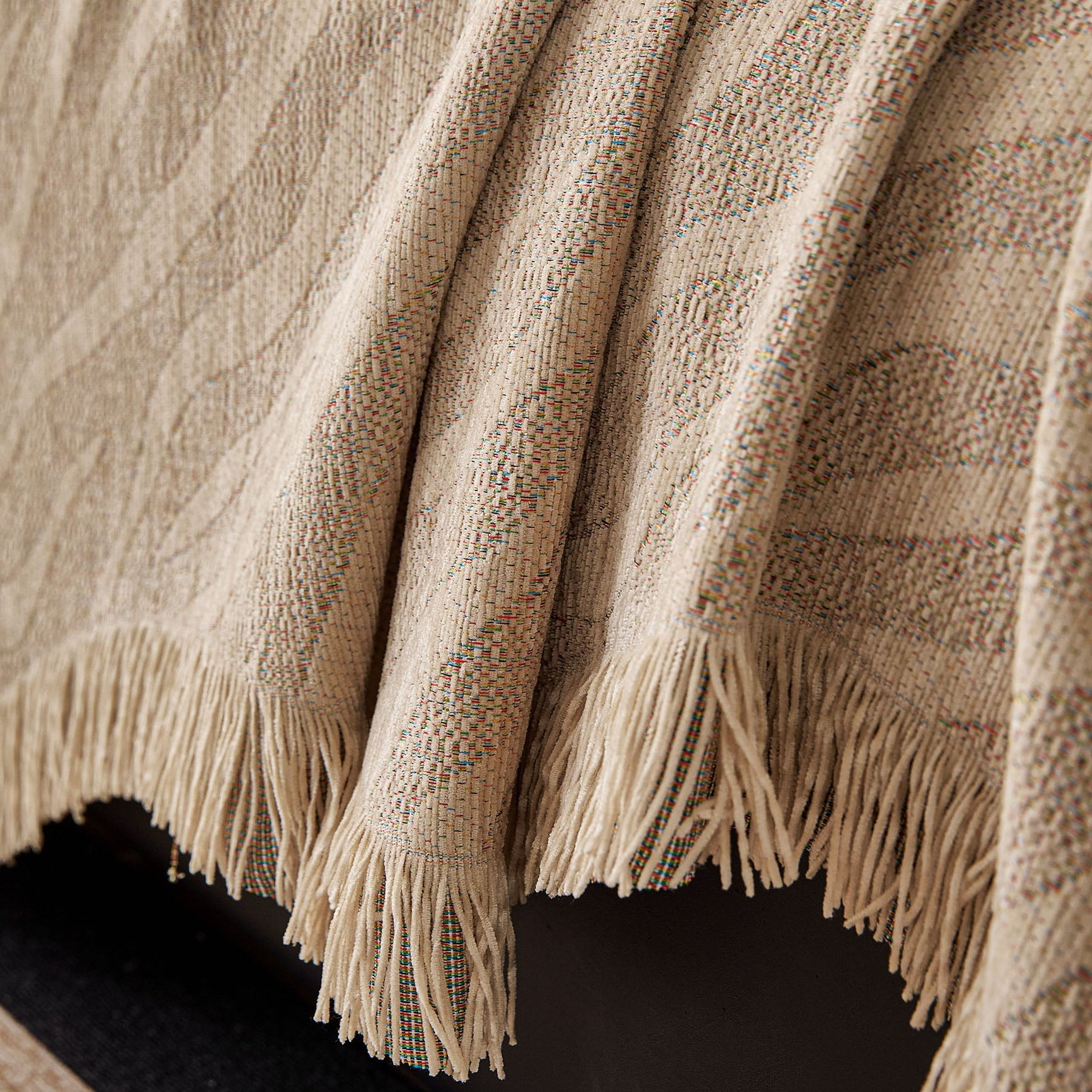 Wavy Wave Pattern Woven Couch Cover with Fringe Tassel, Soft Furniture Cover Protector - Ornate Home