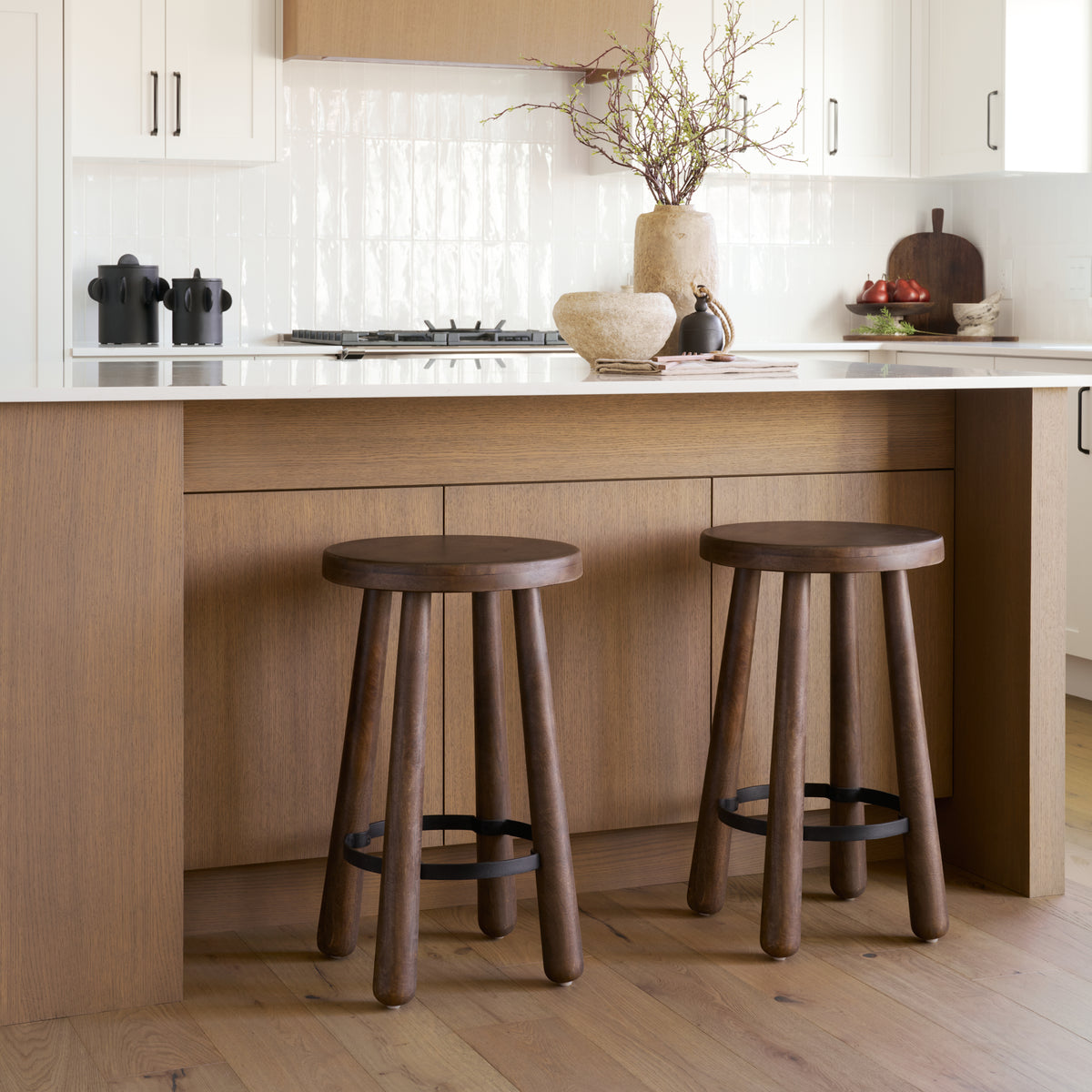 Weldon Dark Brown/Matte Black Wood Metal Counter Stool