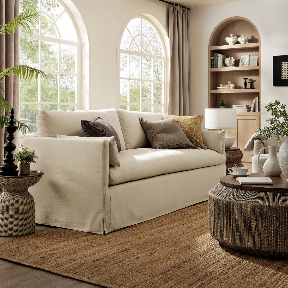 Wellfleet Linen 85" Slipcovered Fabric Sofa - Ornate Home