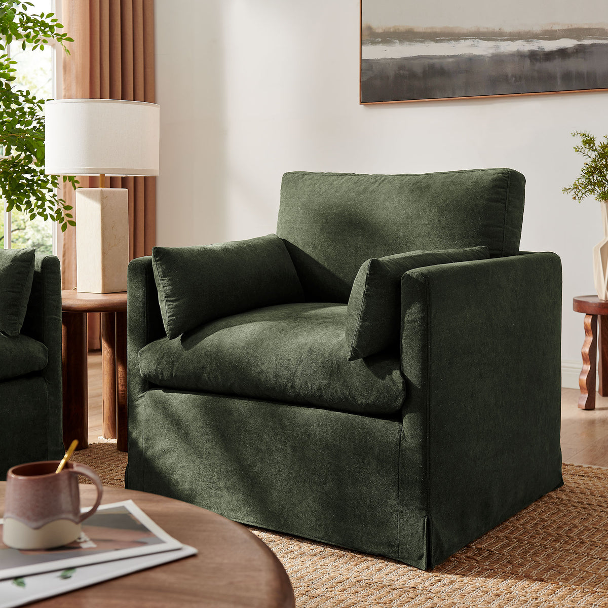 Wellfleet Sage Slipcovered Linen-Blend Armchair - Ornate Home