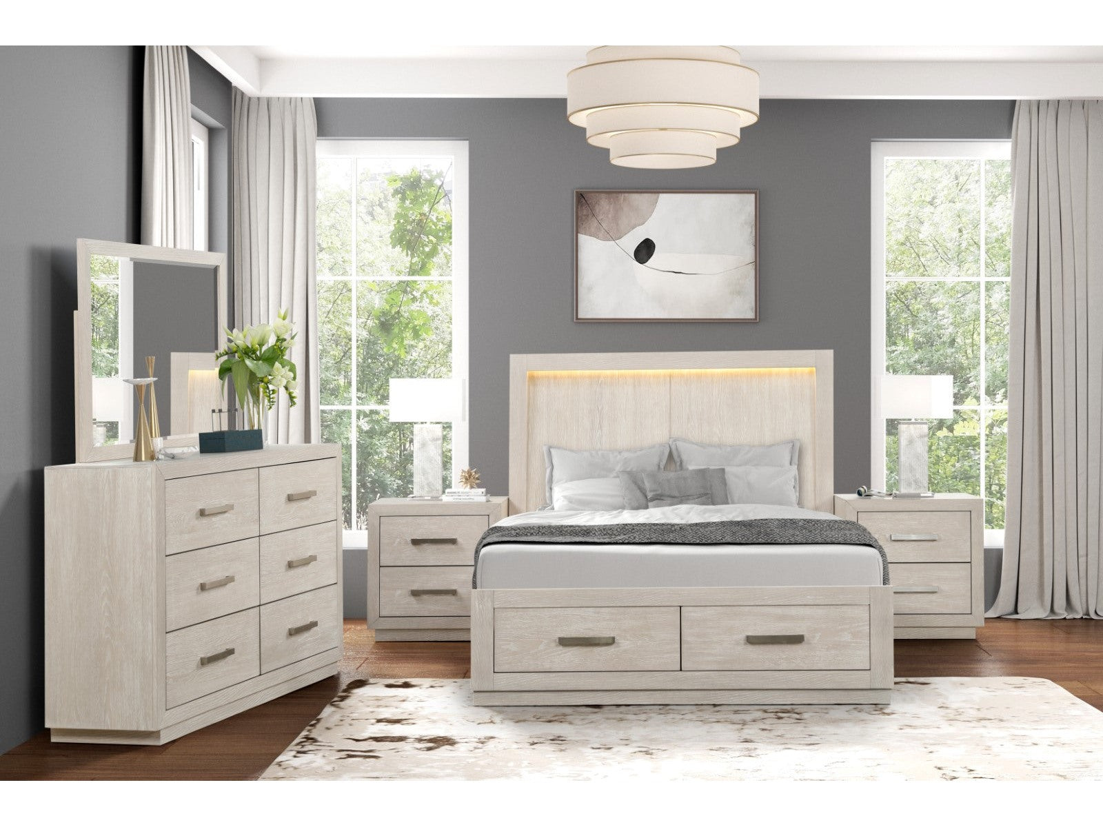 Wellingborough Light Gray Queen 5 Piece Bedroom Set w/2 Nightstands - Ornate Home