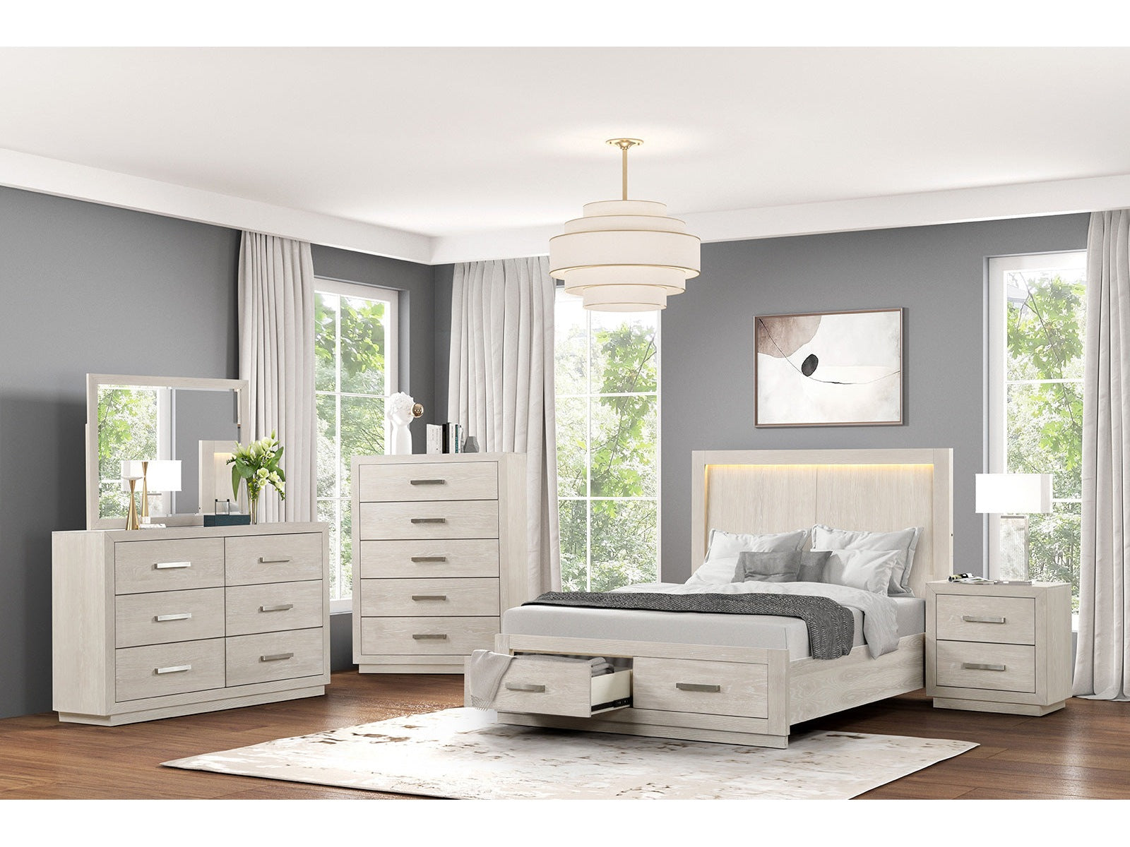 Wellingborough Light Gray Queen 5 Piece Bedroom Set w/Chest - Ornate Home