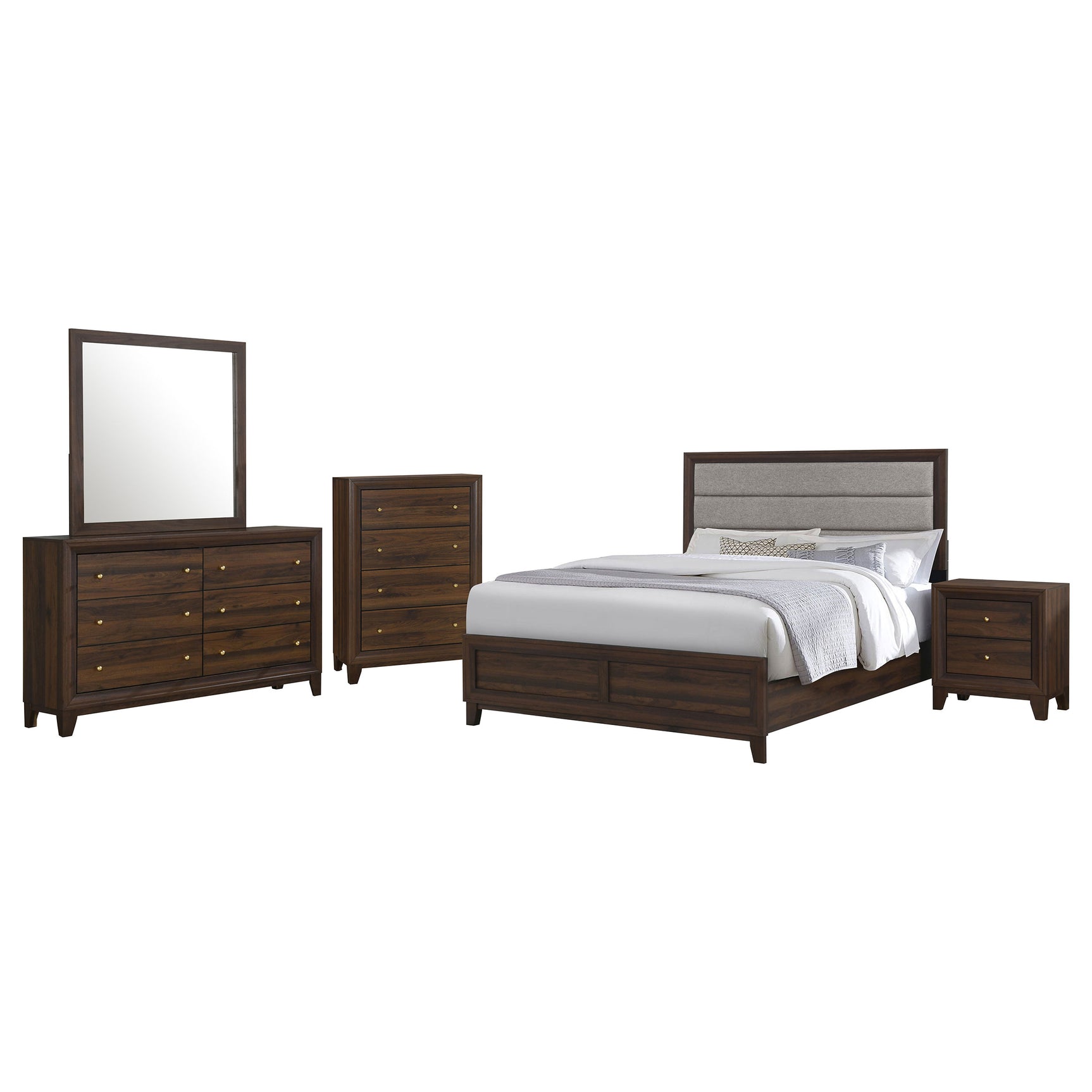 Welsley Walnut 5-piece Eastern King Bedroom Set - Ornate Home