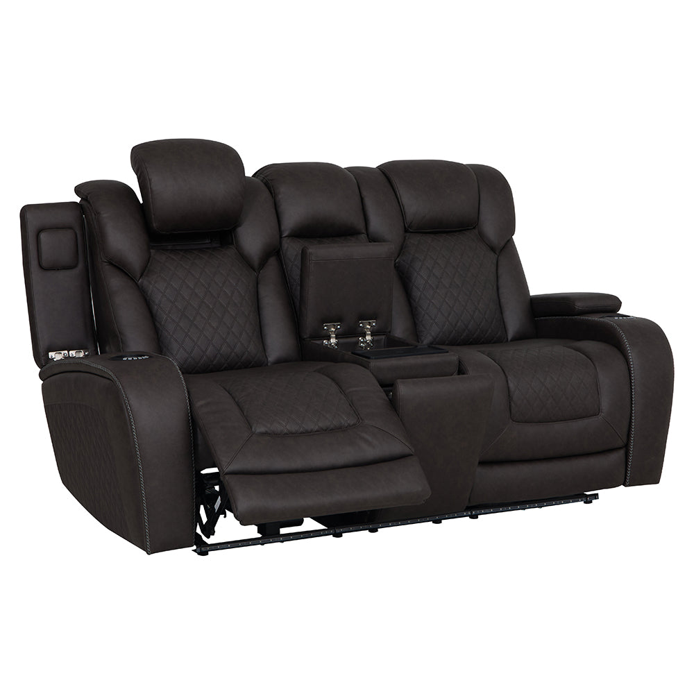 Wendell Dark Gray Microfiber Power Motion Loveseat w/Console - Ornate Home
