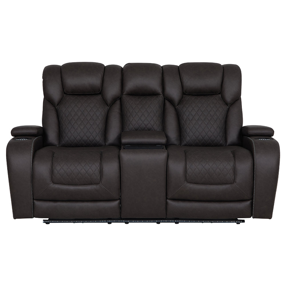 Wendell Dark Gray Microfiber Power Motion Loveseat w/Console - Ornate Home