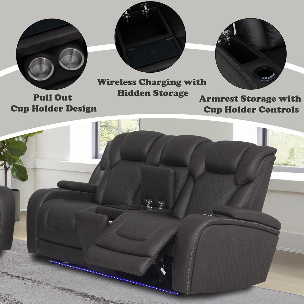 Wendell Dark Gray Microfiber Power Motion Loveseat w/Console - Ornate Home