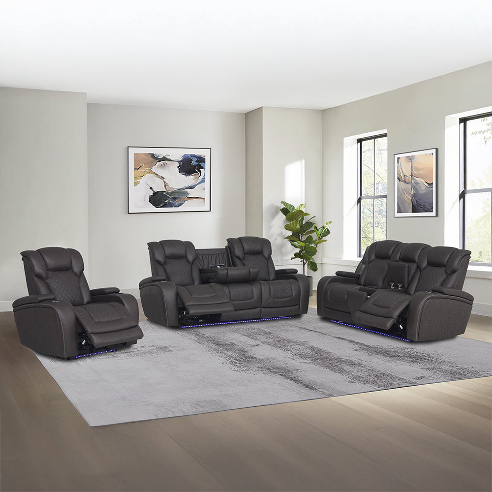 Wendell Dark Gray Microfiber Power Motion Loveseat w/Console - Ornate Home