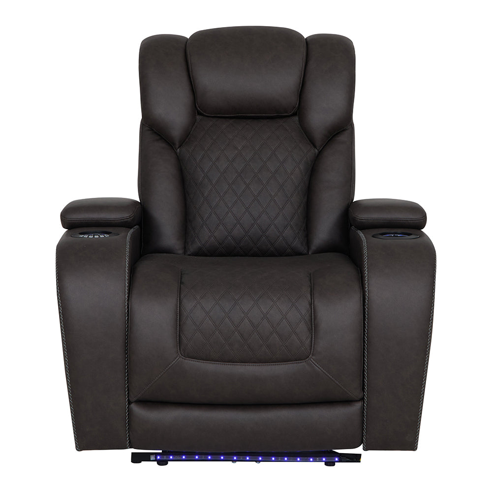 Wendell Dark Gray Microfiber Power Motion Recliner w/Storage,USB & LED - Ornate Home
