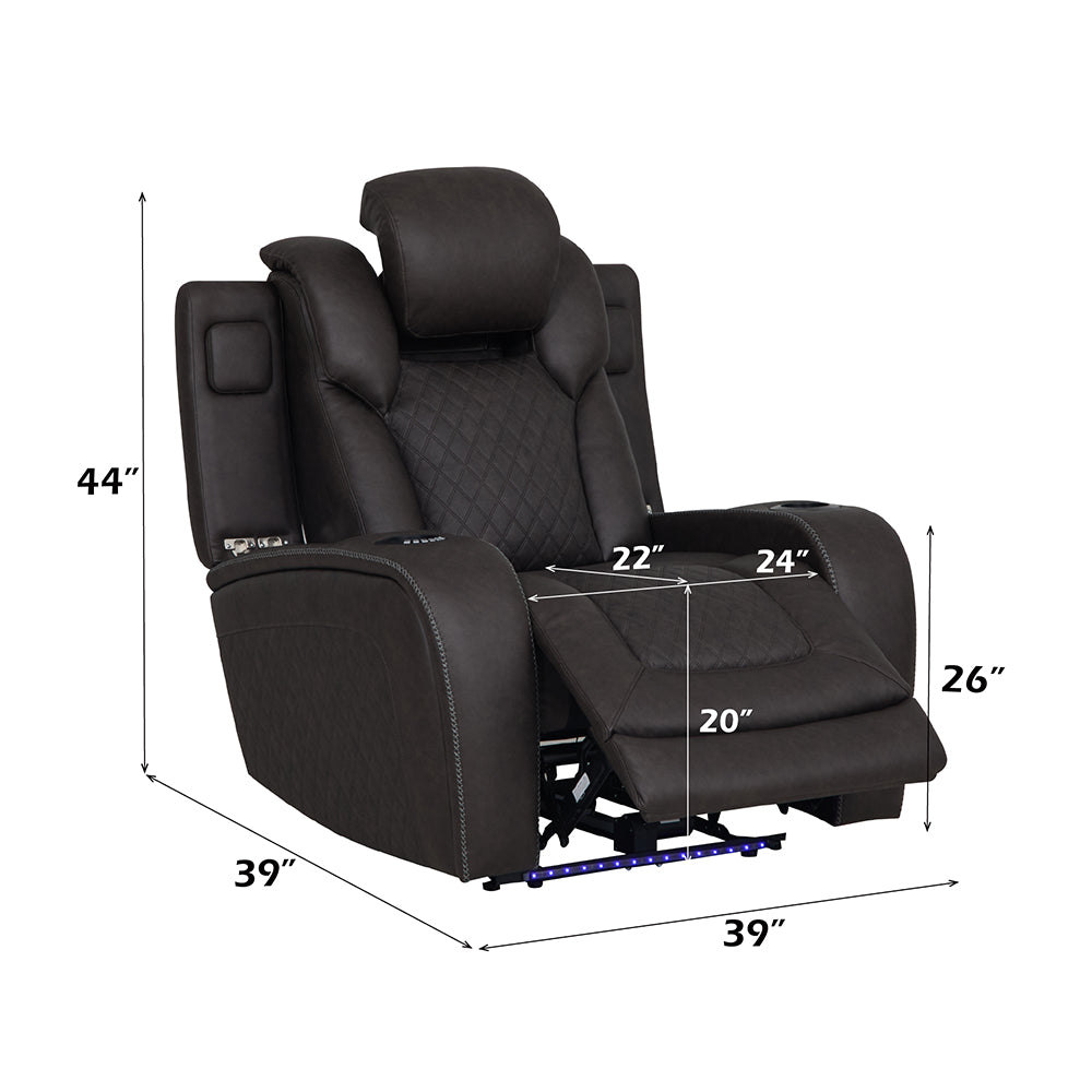 Wendell Dark Gray Microfiber Power Motion Recliner w/Storage,USB & LED - Ornate Home