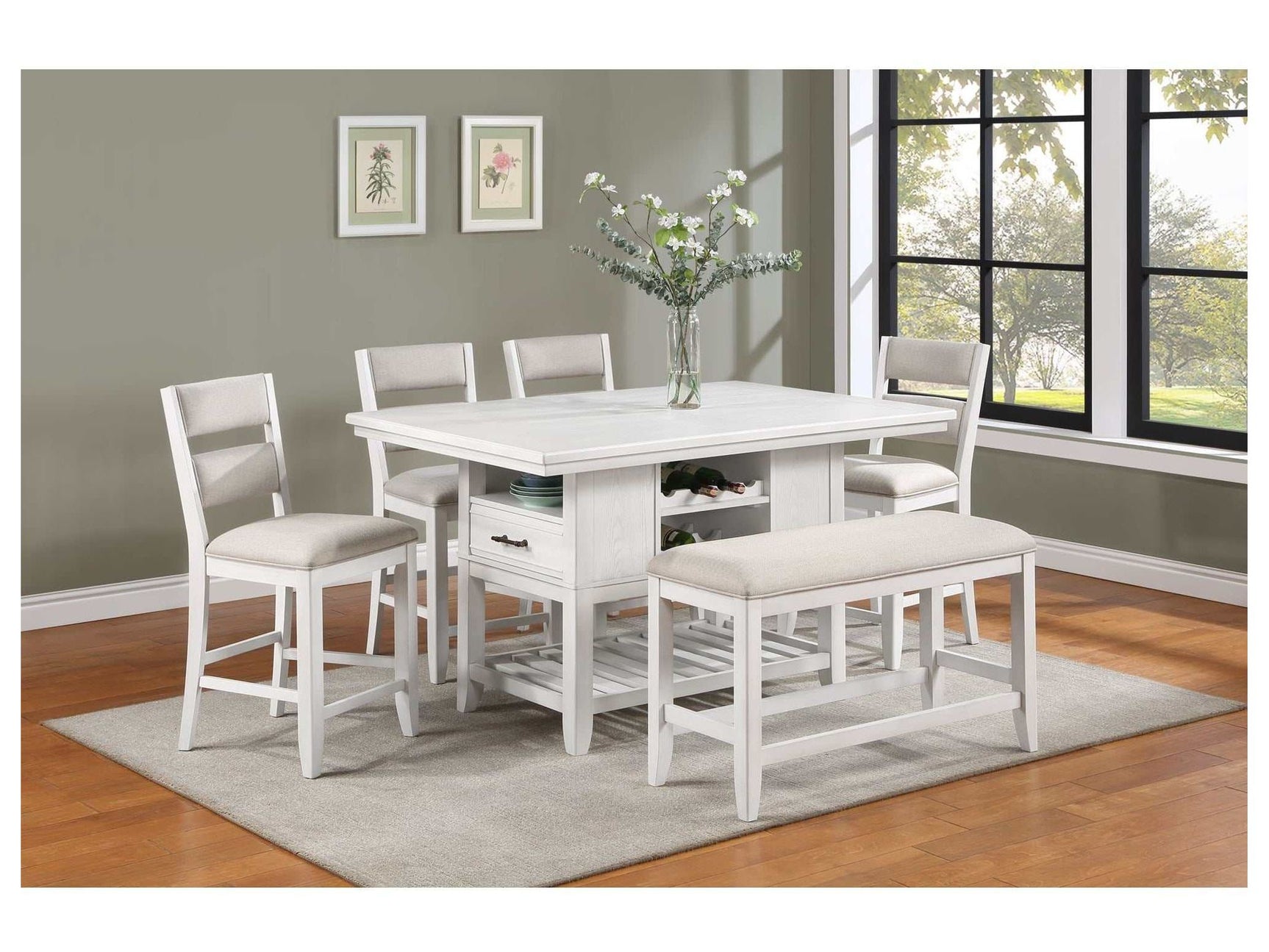 Wendy White Counter Height Dining Room Set / 6pc - Ornate Home