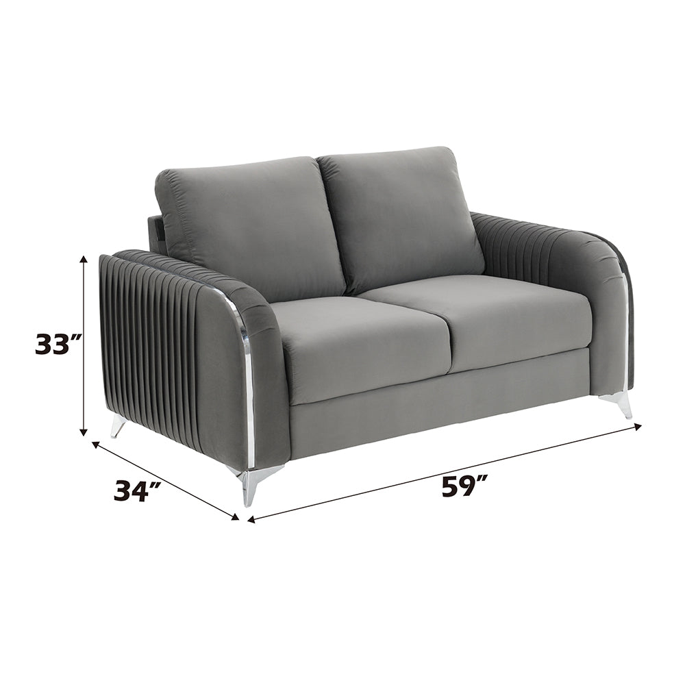 Wenona Gray Velvet Loveseat - Ornate Home