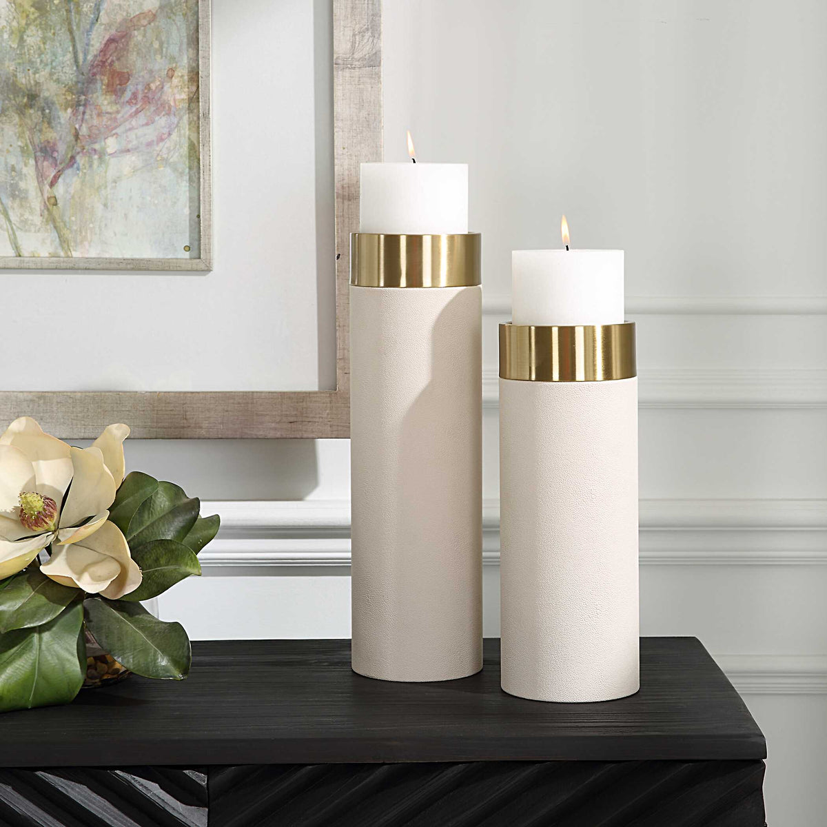 Wessex White Pillar Candleholders (Set of 2) - Ornate Home