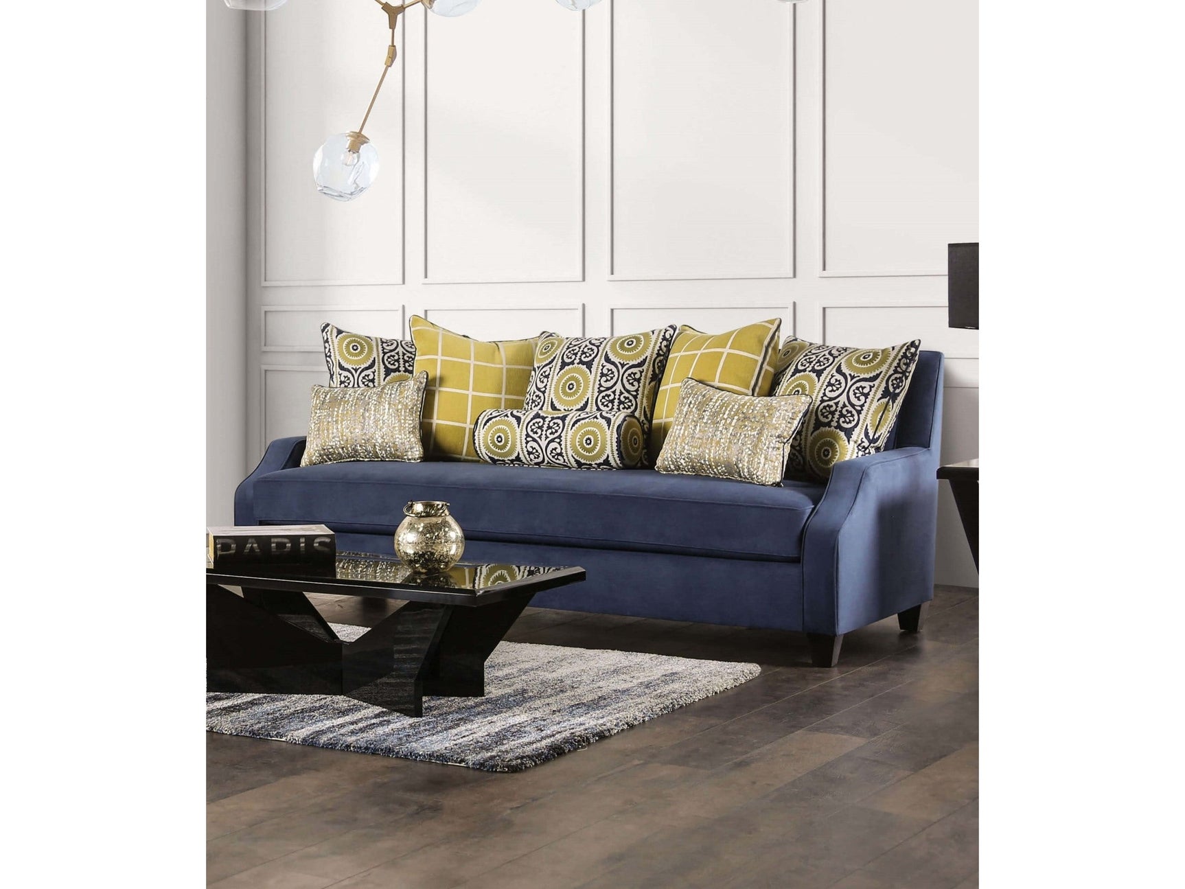West brompton Navy/Yellow Sofa - Ornate Home