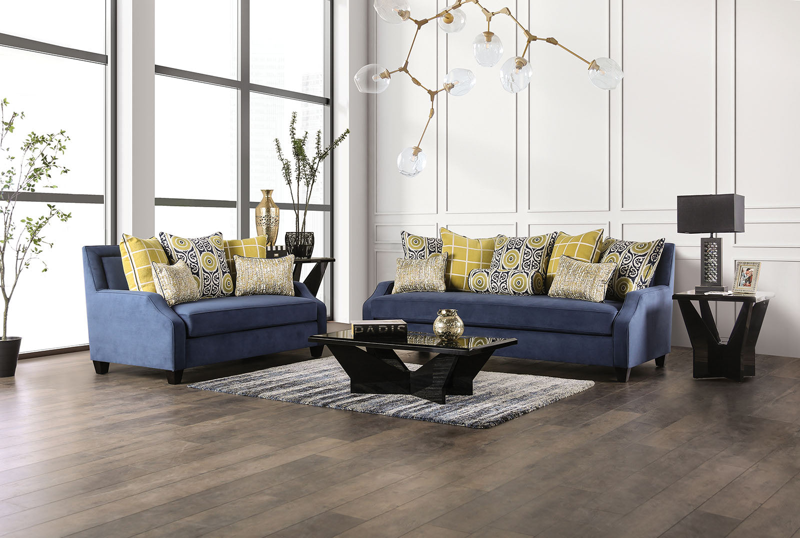 West brompton Navy/Yellow Sofa - Ornate Home