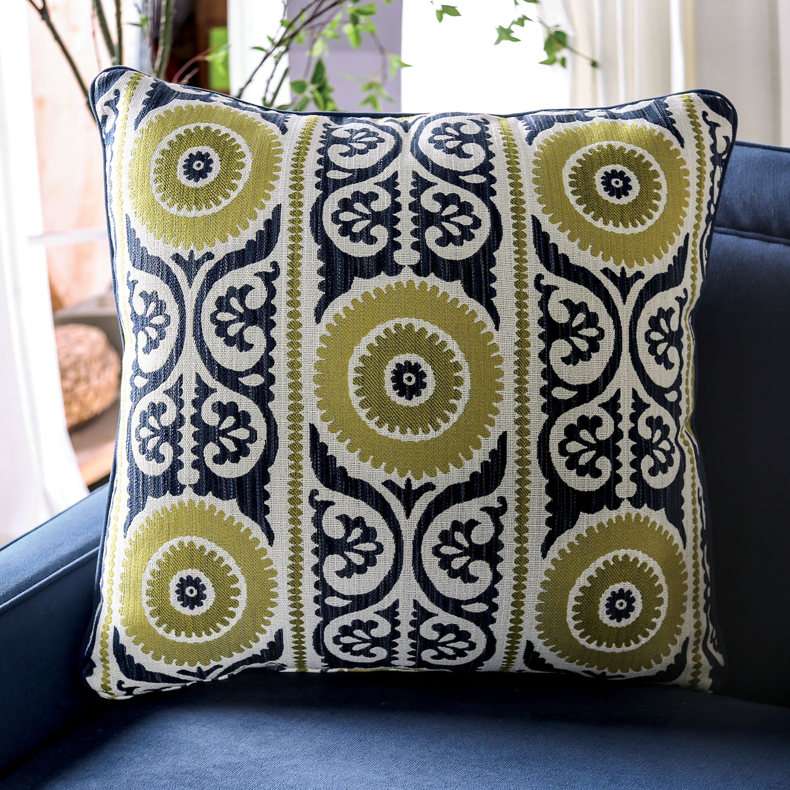 West brompton Navy/Yellow Sofa - Ornate Home