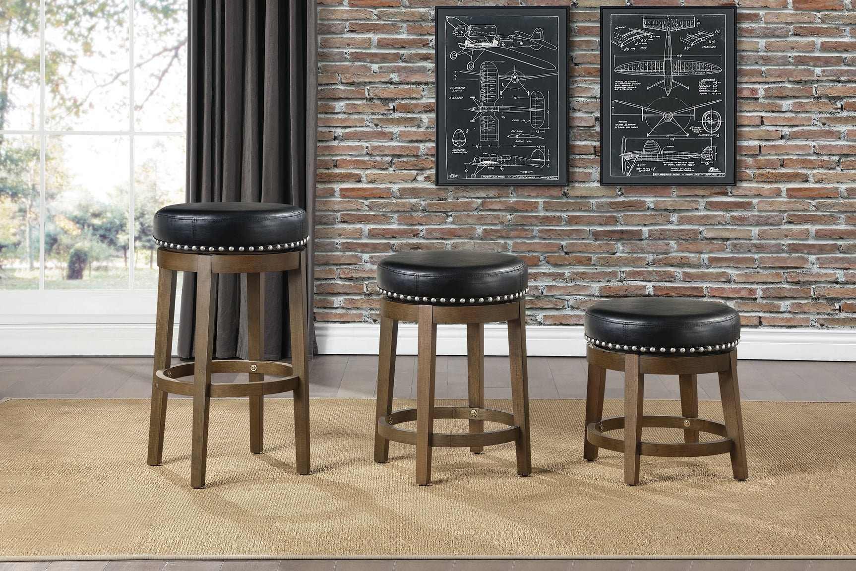 Westby Black/Brown Round Swivel Counter Height Stool (Set of 2) - Ornate Home