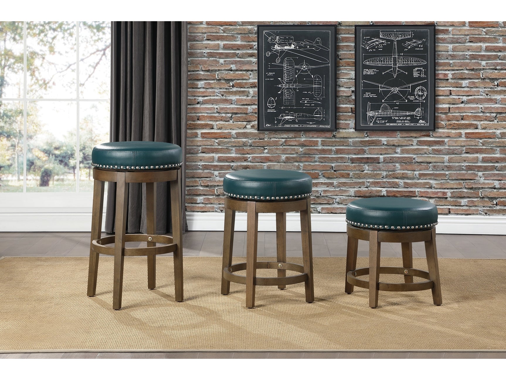 Westby Green/Brown Round Swivel Pub Height Stool (Set of 2) - Ornate Home