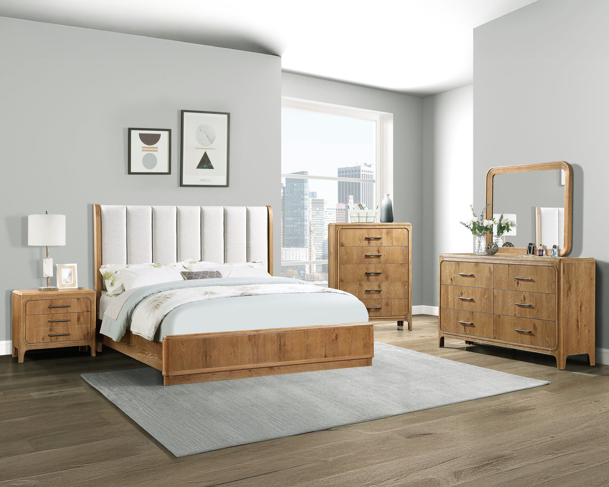 Westcott Cerused Natural Queen Upholstered Panel Bed - Ornate Home