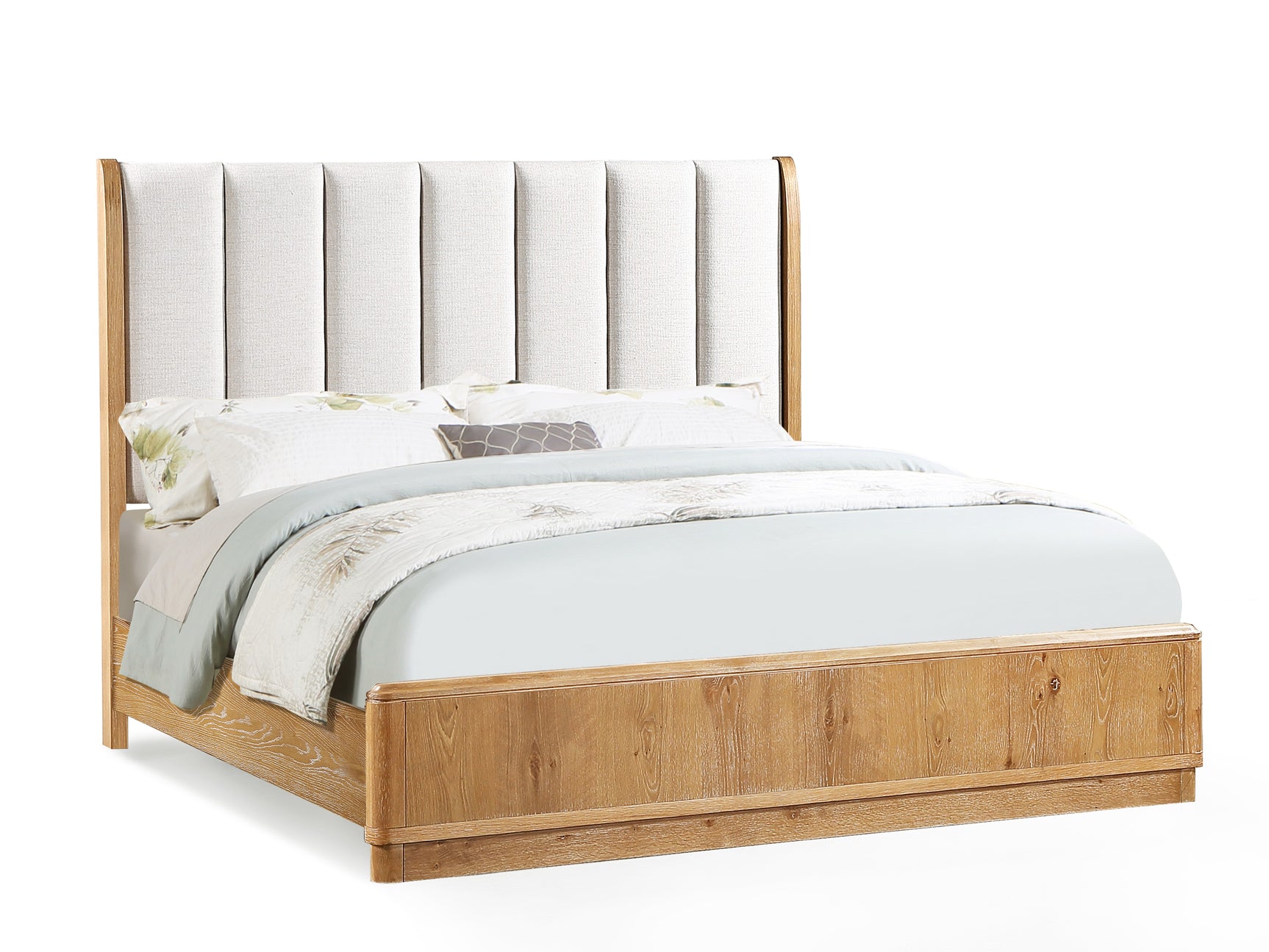 Westcott Cerused Natural Queen Upholstered Panel Bed - Ornate Home