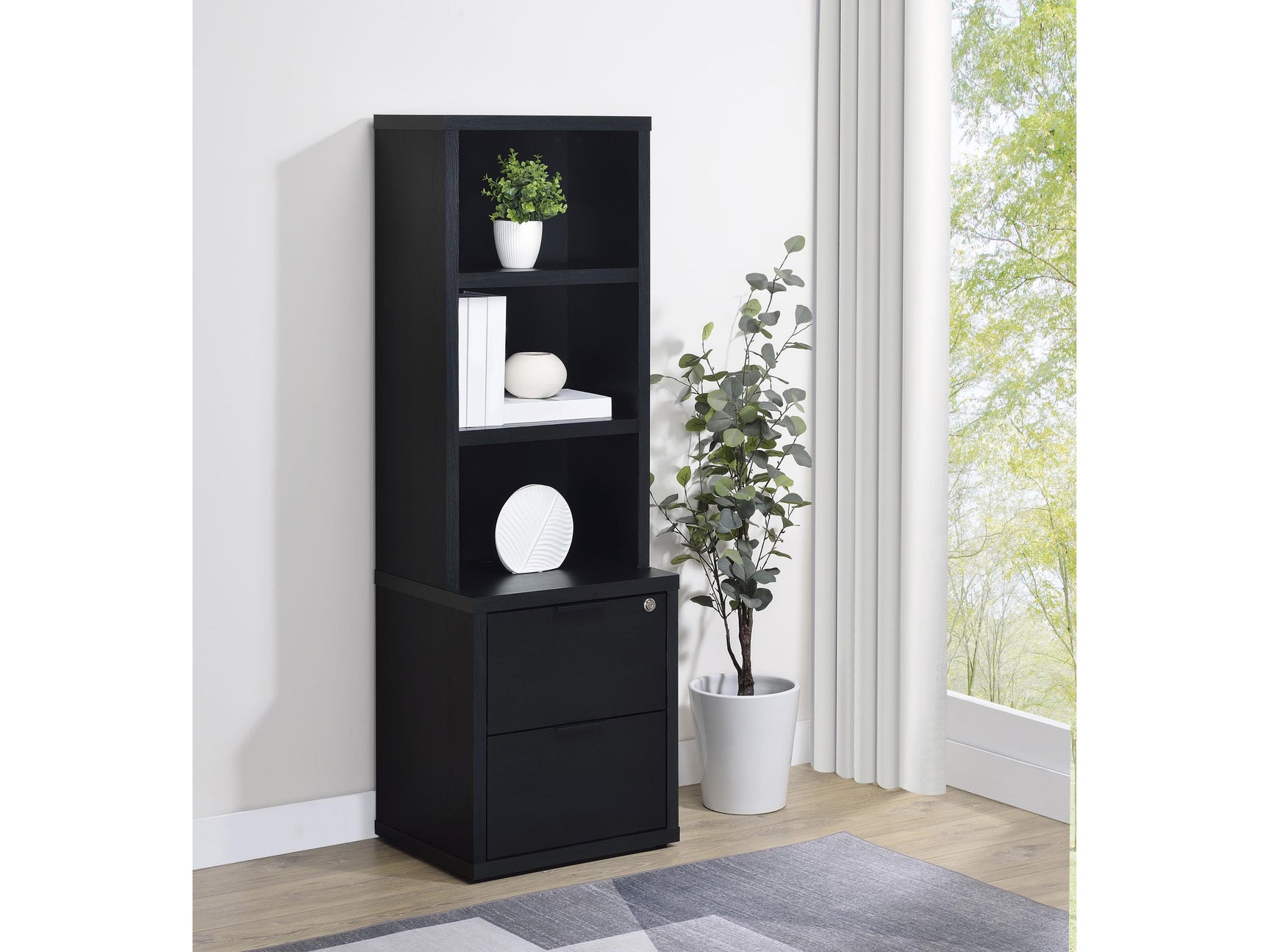Westpark Black 3-shelf Bookcase USB and Lockable Drawer - Ornate Home