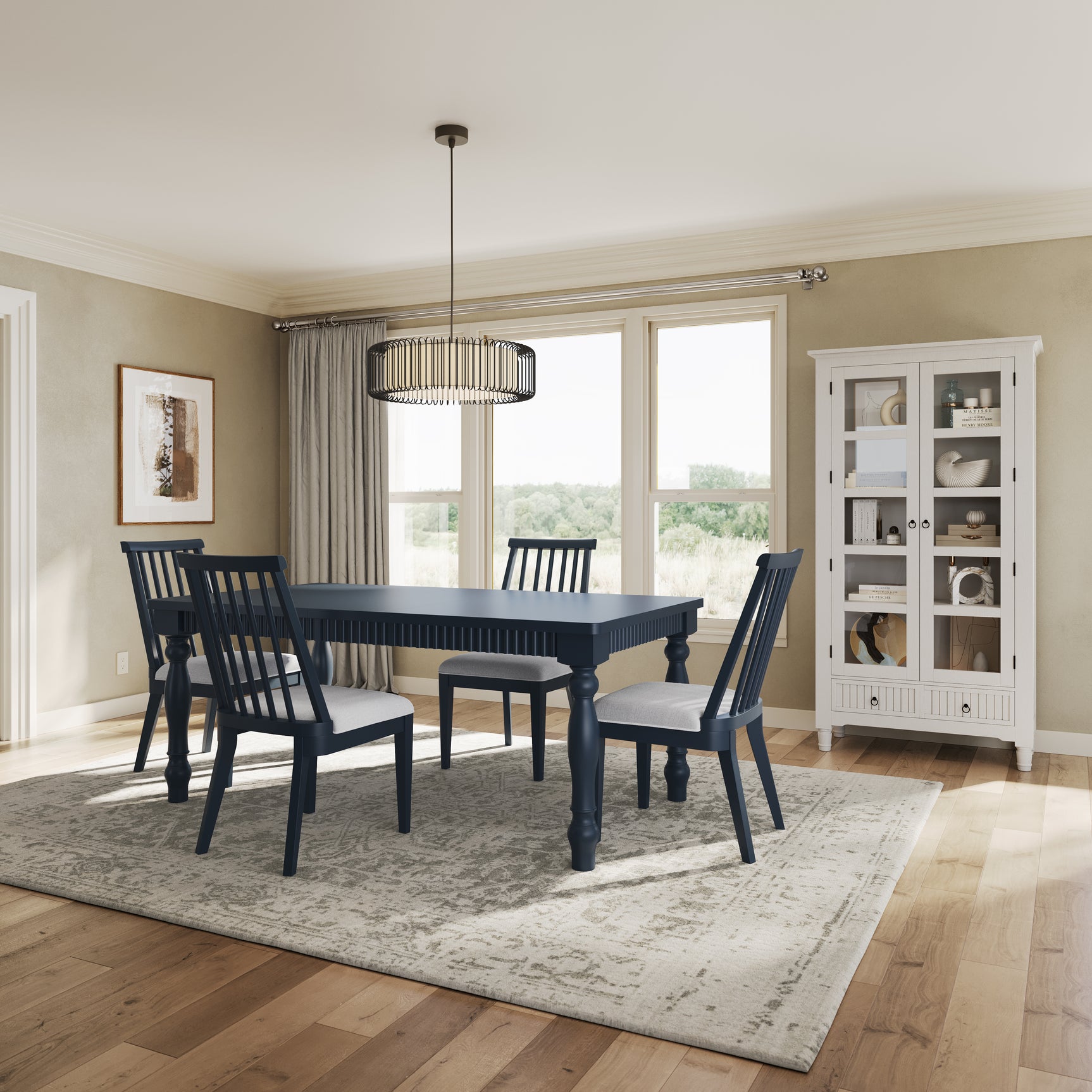 Westport Navy 72 Rect. Dining Table & 4 Dowel Back Chairs - Ornate Home