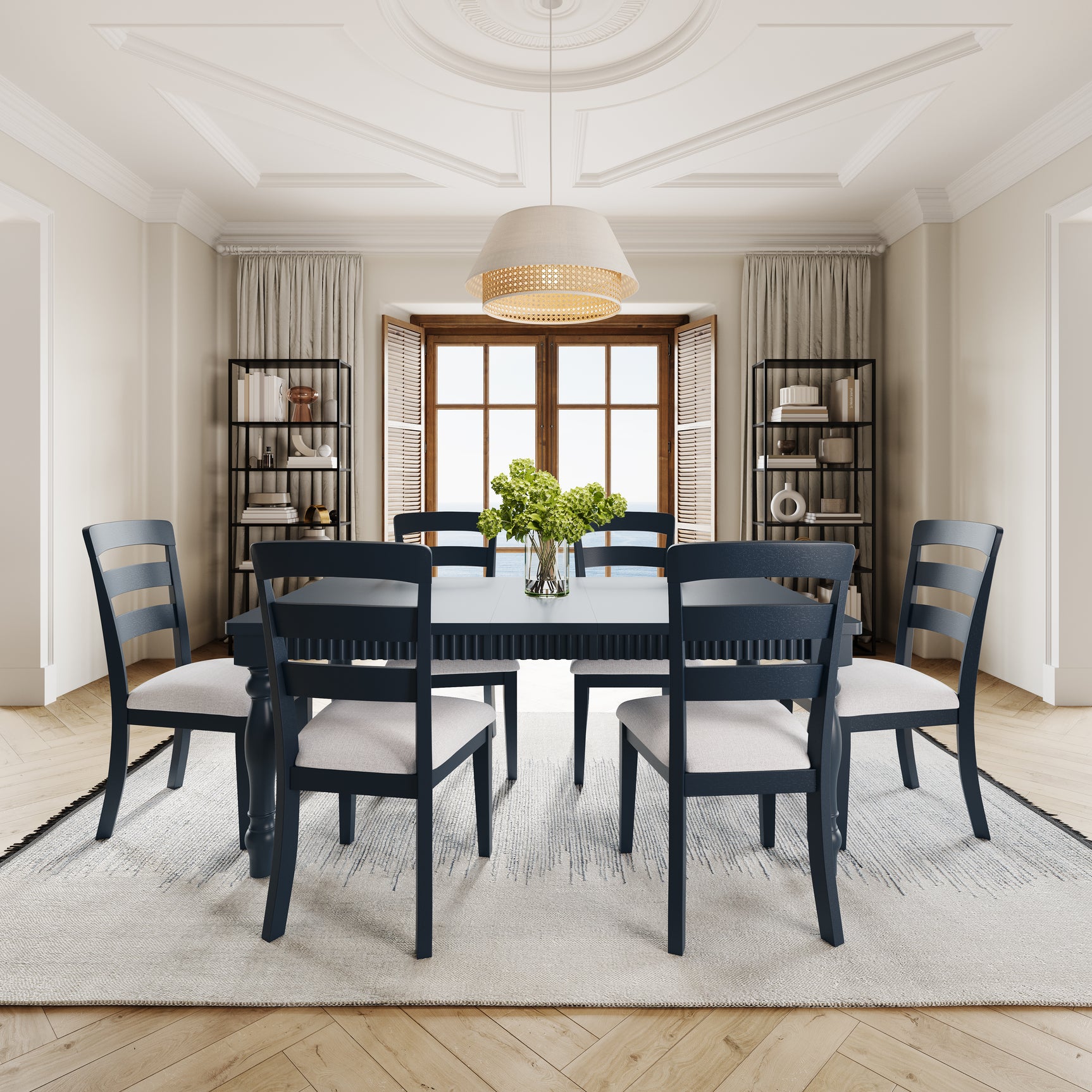 Westport Navy 72 Rect. Dining Table & 6 Ladderback Chairs - Ornate Home