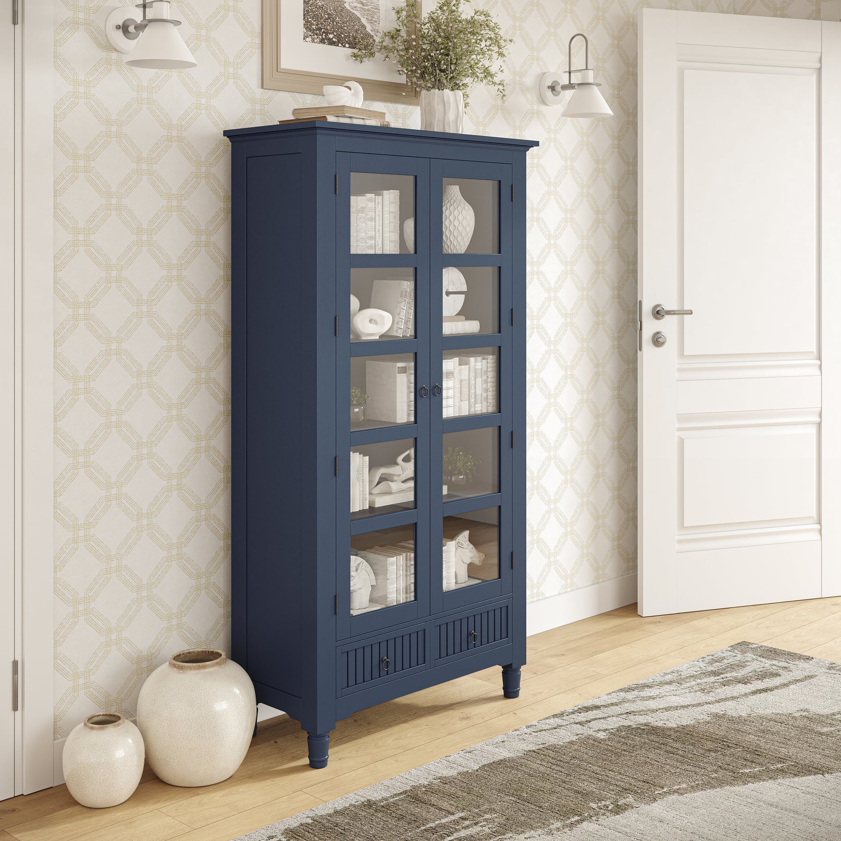 Westport Navy Tall Display Cabinet - Ornate Home